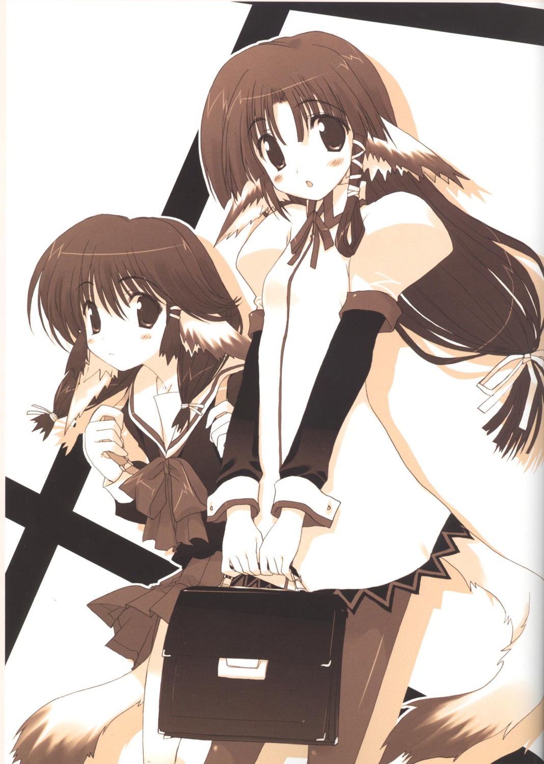 amaduyu_tatsuki animal_ears aruruu eruruu inumimi monochrome screening utawarerumono