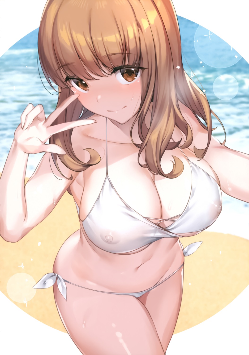 bikini girls_und_panzer ikomochi nipples see_through swimsuits takebe_saori