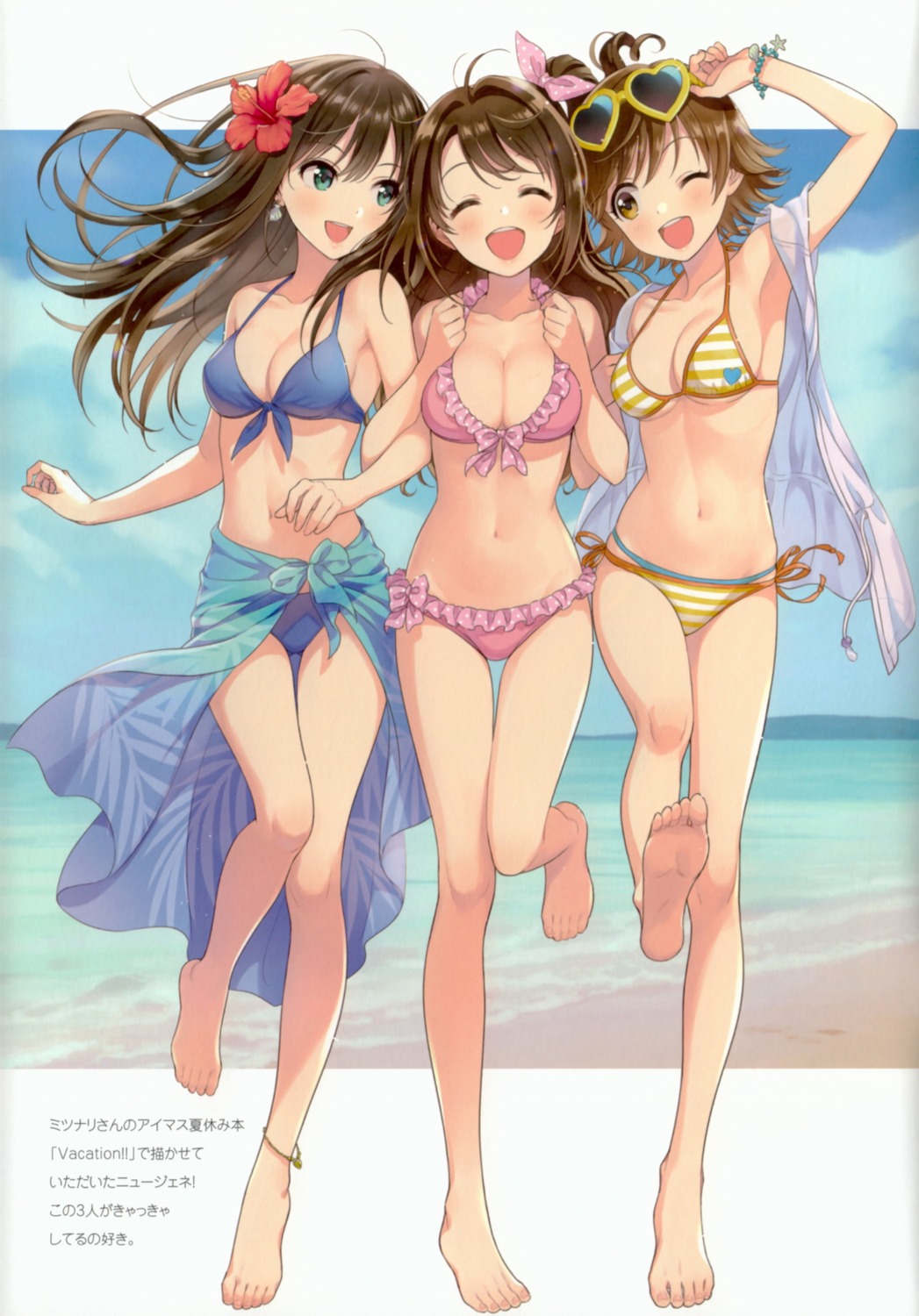 bikini canvas feet honda_mio megane morikura_en open_shirt see_through shibuya_rin shimamura_uzuki swimsuits the_idolm@ster the_idolm@ster_cinderella_girls