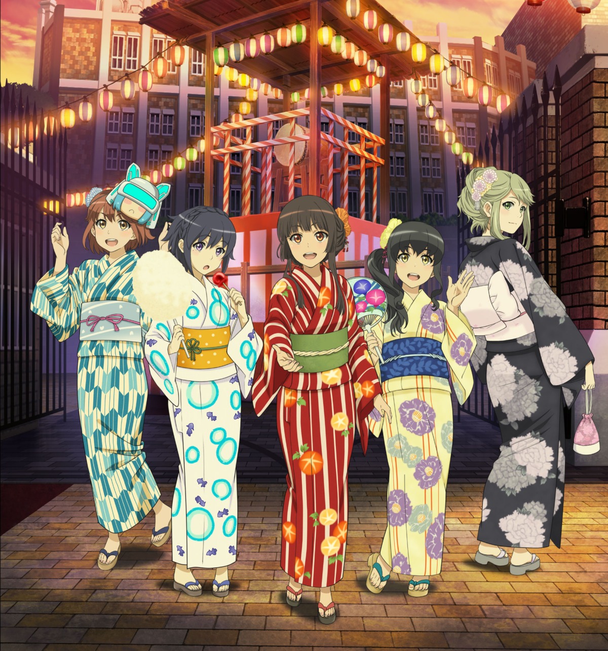 miyama_tsubame namori_mana sajima_yuumi school_girl_strikers sumihara_satoka yaginuma_io yukata