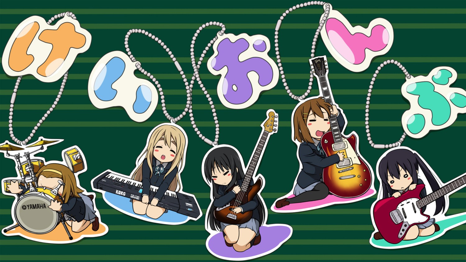 akiyama_mio chibi guitar hirasawa_yui k-on! kotobuki_tsumugi nakano_azusa seifuku tainaka_ritsu wallpaper