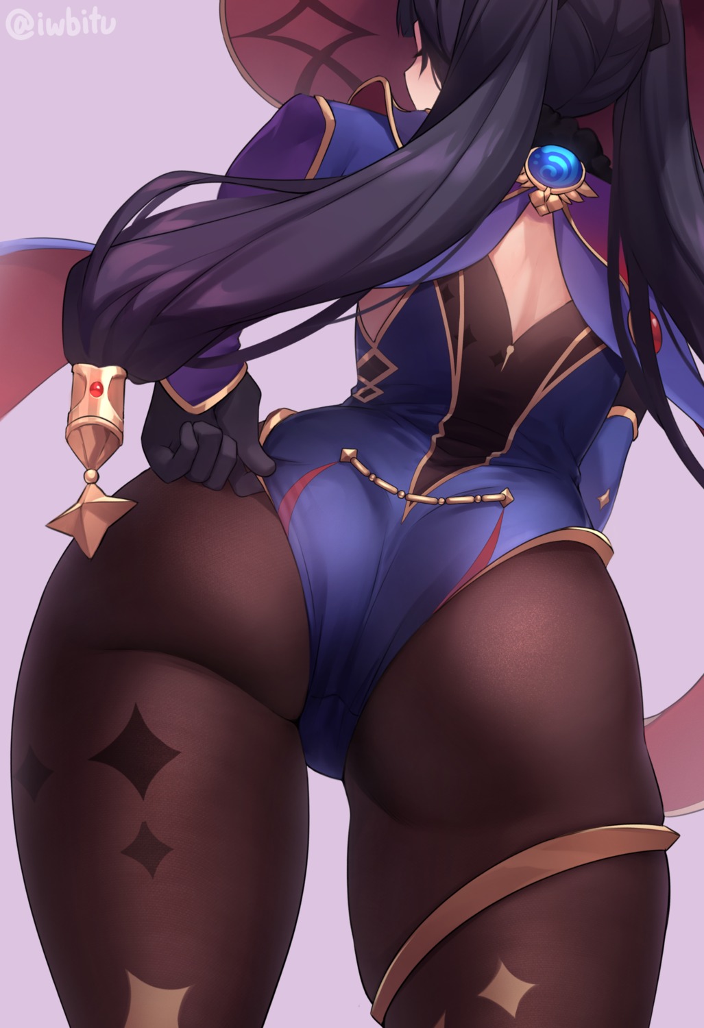 ass garter genshin_impact iwbitu-sa leotard mona_megistus no_bra pantyhose witch