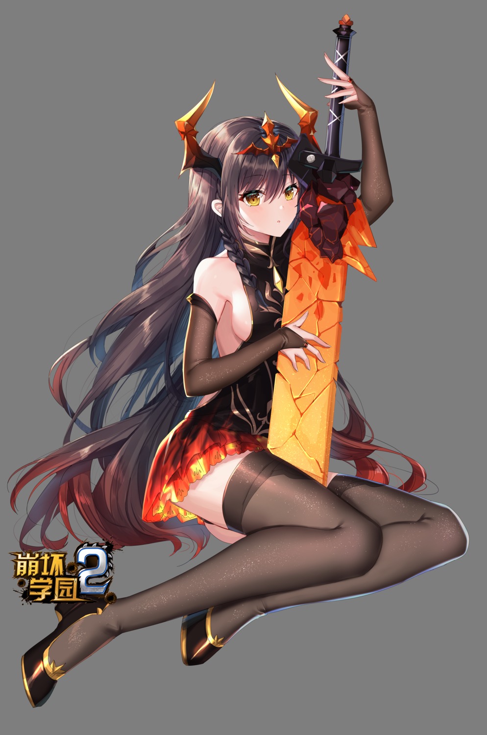 benghuai_xueyuan heels horns no_bra pantsu shanguier sword thighhighs transparent_png