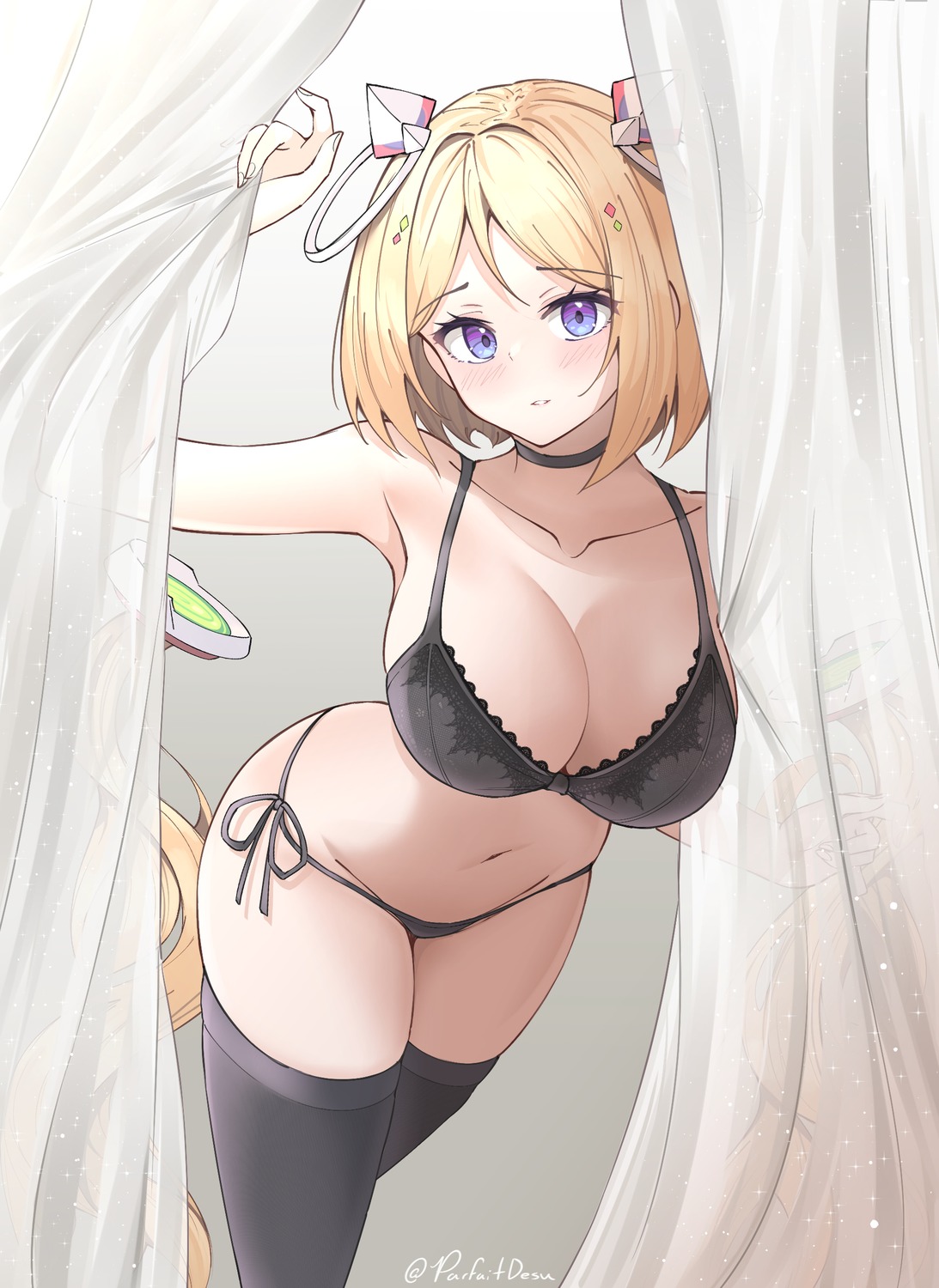 aki_rosenthal bra cleavage hololive horns lingerie pantsu parfait_desu string_panties thighhighs