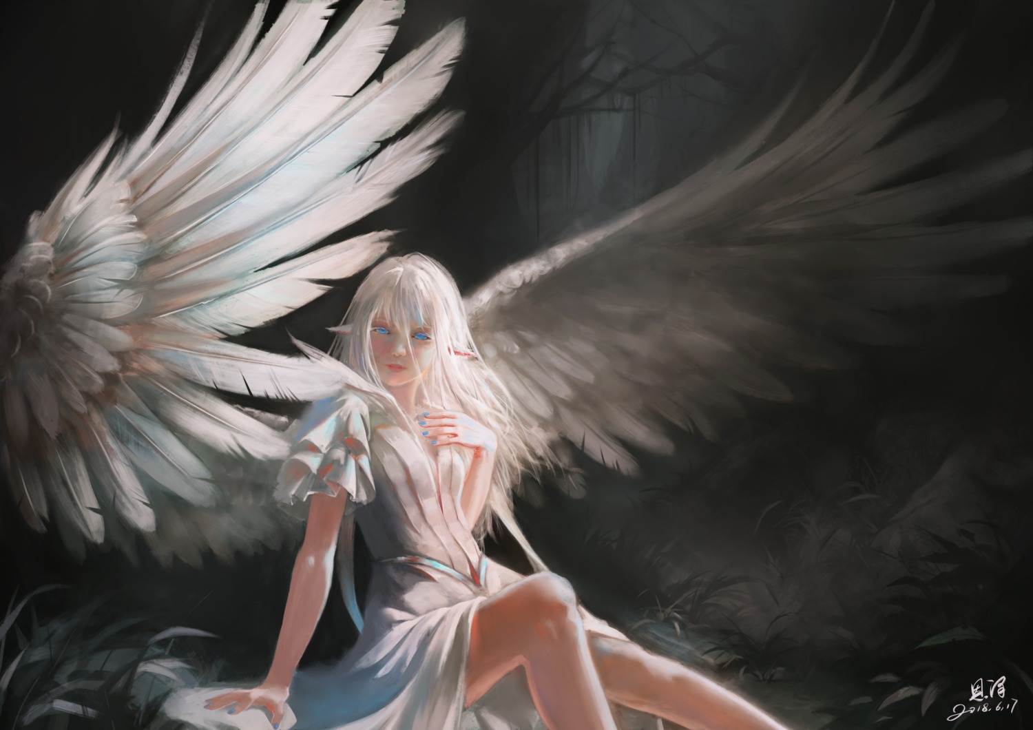 angel breast_hold pointy_ears wings xiaobanbei_milk