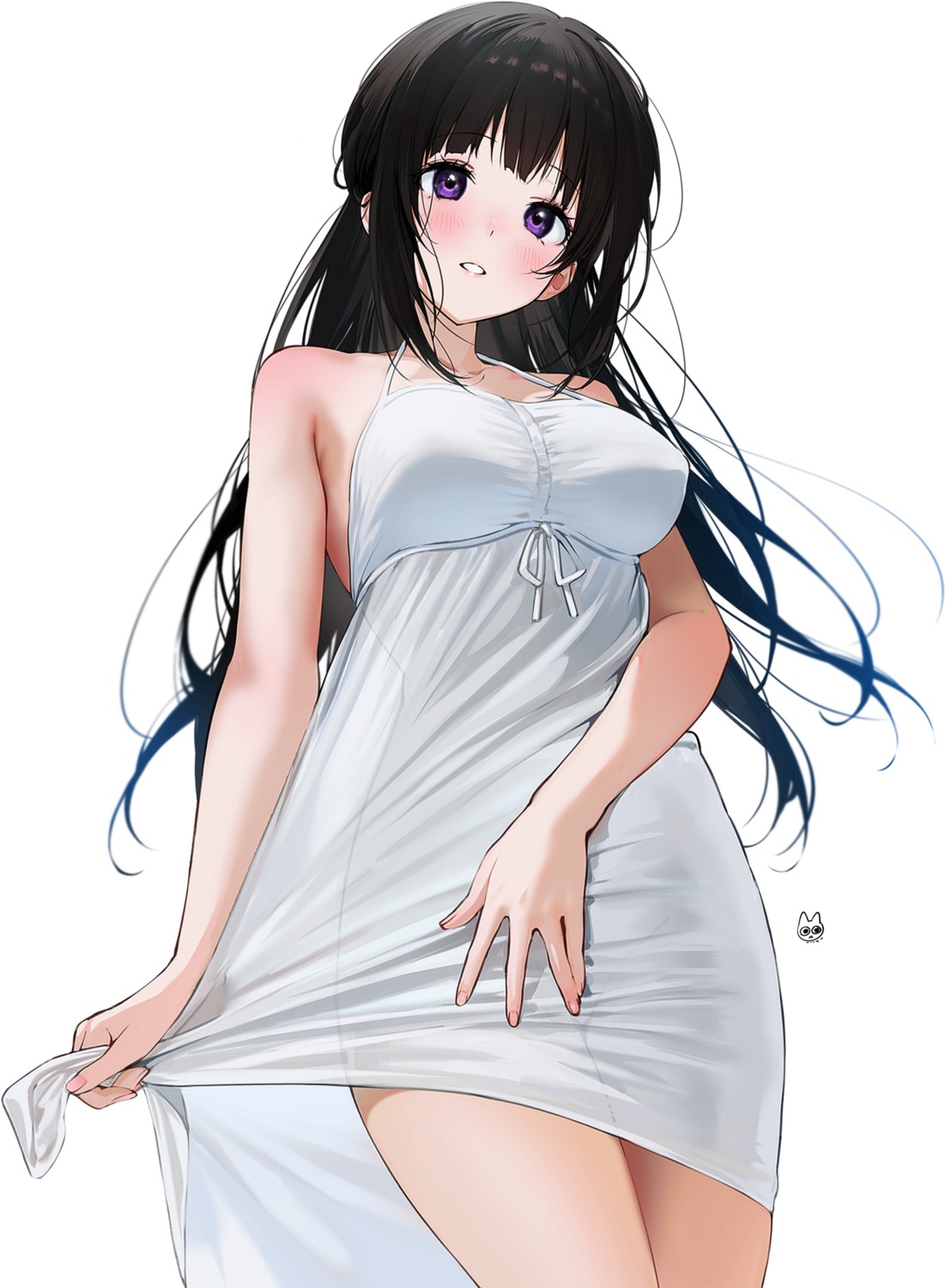 chitanda_eru dress erect_nipples hyouka mery_(yangmalgage) no_bra nopan see_through skirt_lift summer_dress