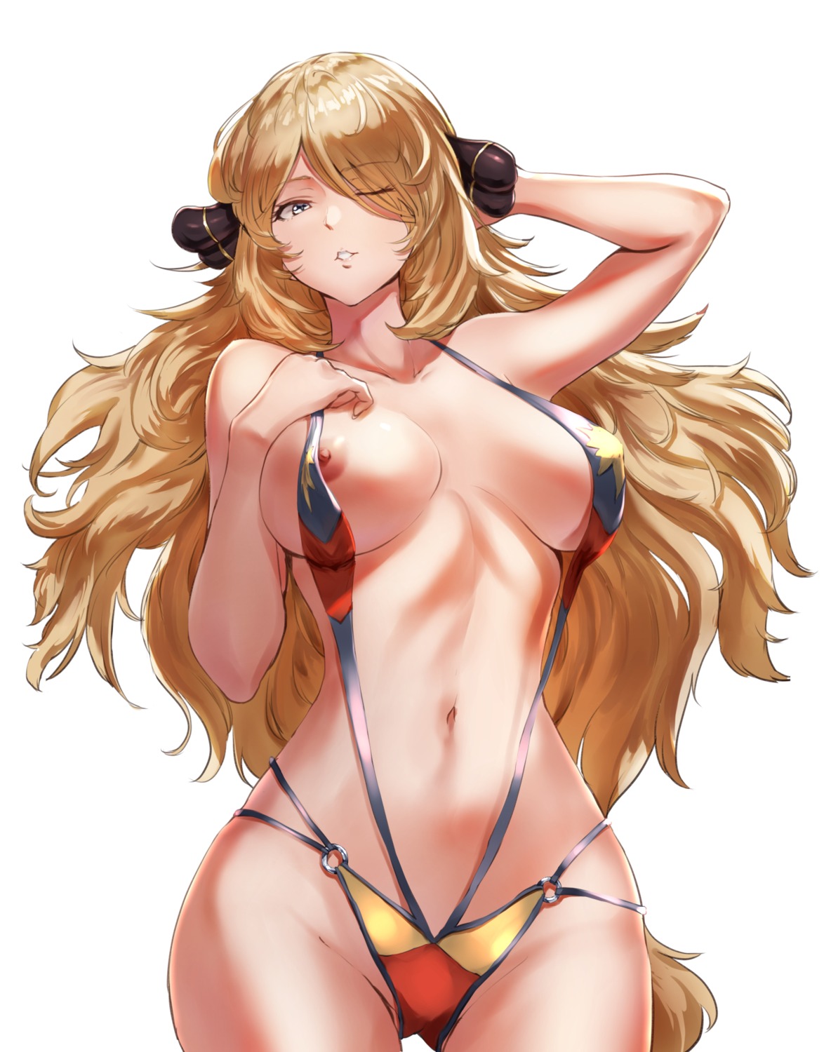 erect_nipples jojobirdz nipples pokemon pokemon_bdsp pokemon_dppt shirona_(pokemon) sling_bikini swimsuits