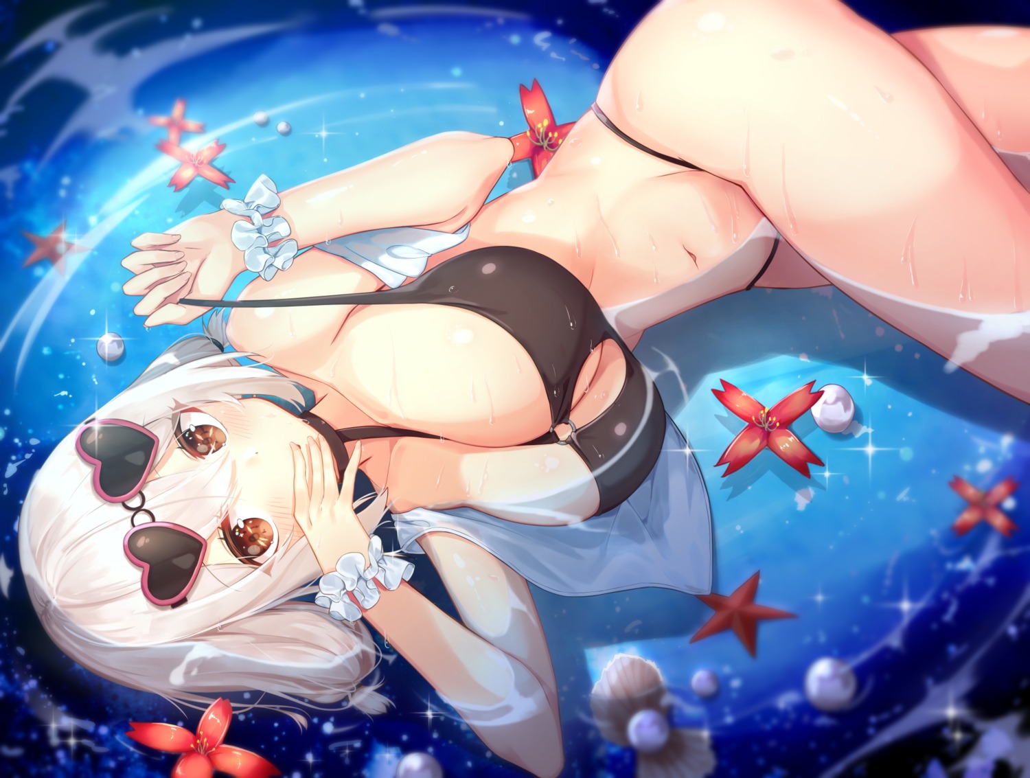 azur_lane bikini megane open_shirt see_through seero sirius_(azur_lane) swimsuits wet wet_clothes