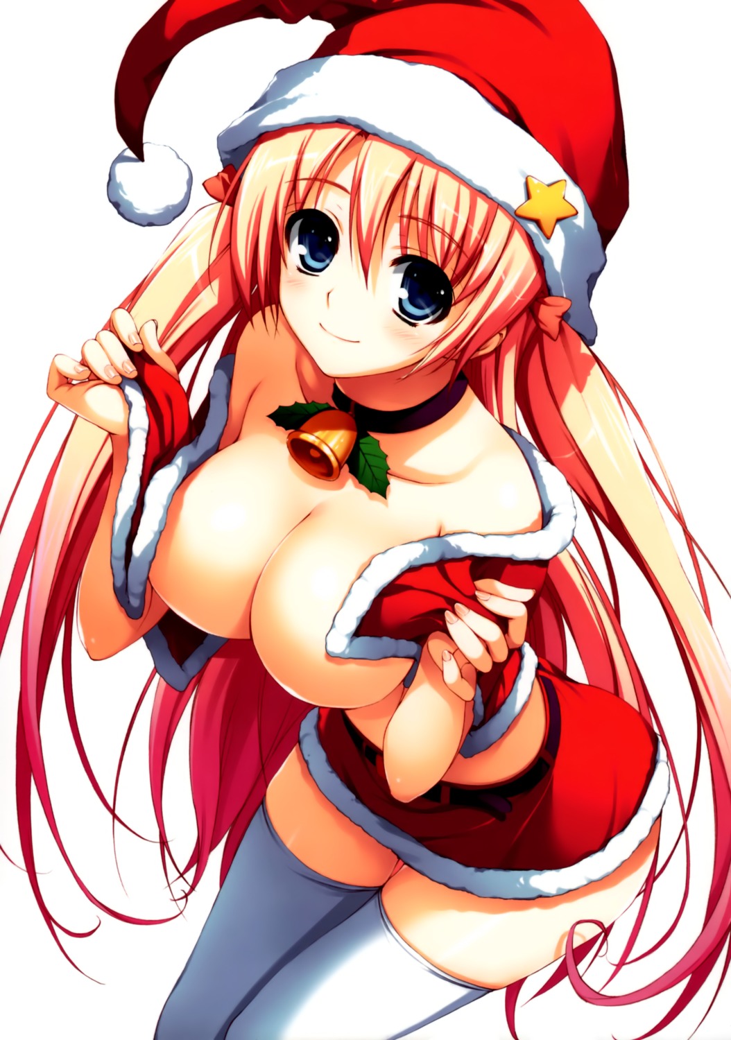 breasts christmas cleavage color_issue no_bra open_shirt thighhighs tomose_shunsaku