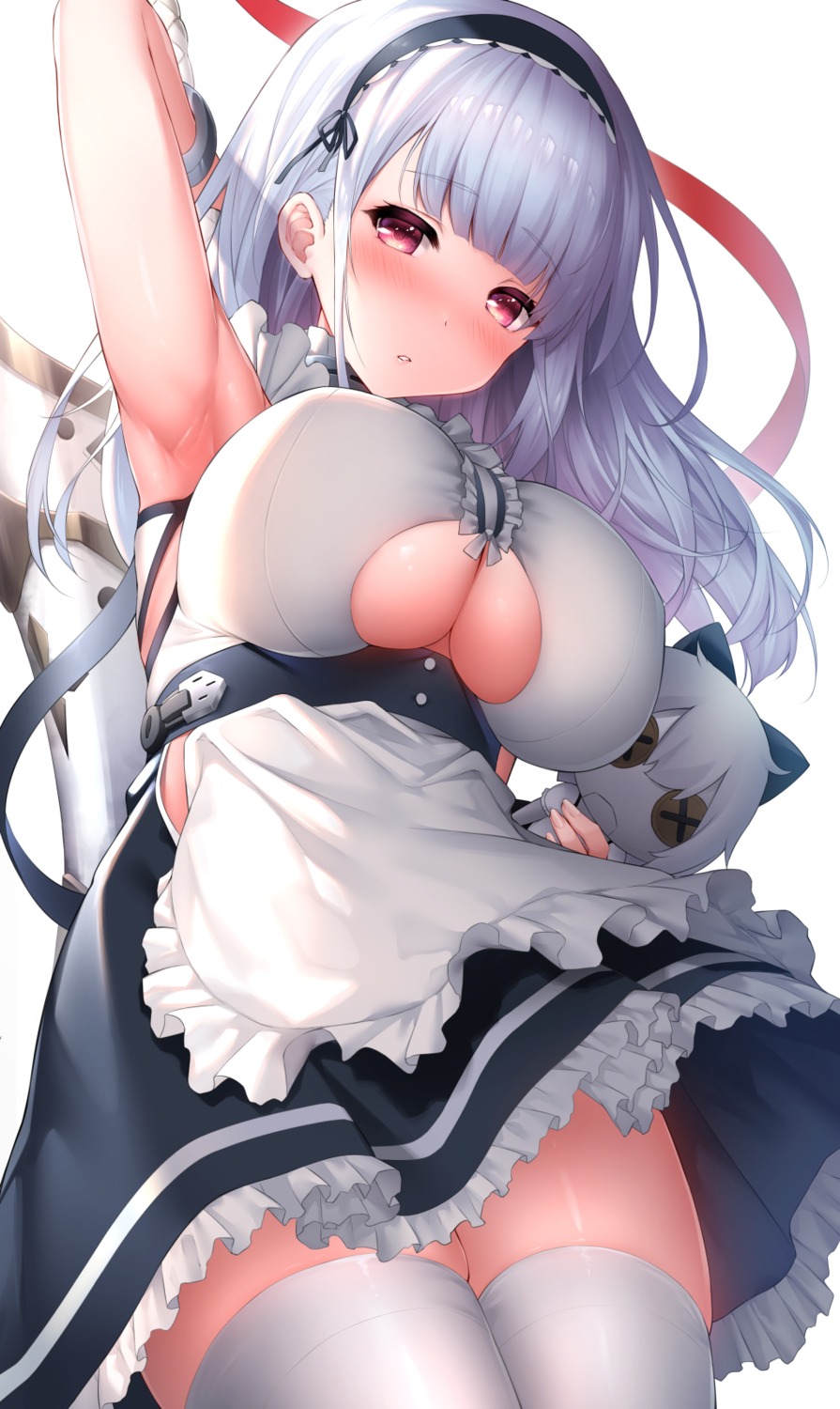 azur_lane dido_(azur_lane) maid no_bra oyuwari skirt_lift thighhighs