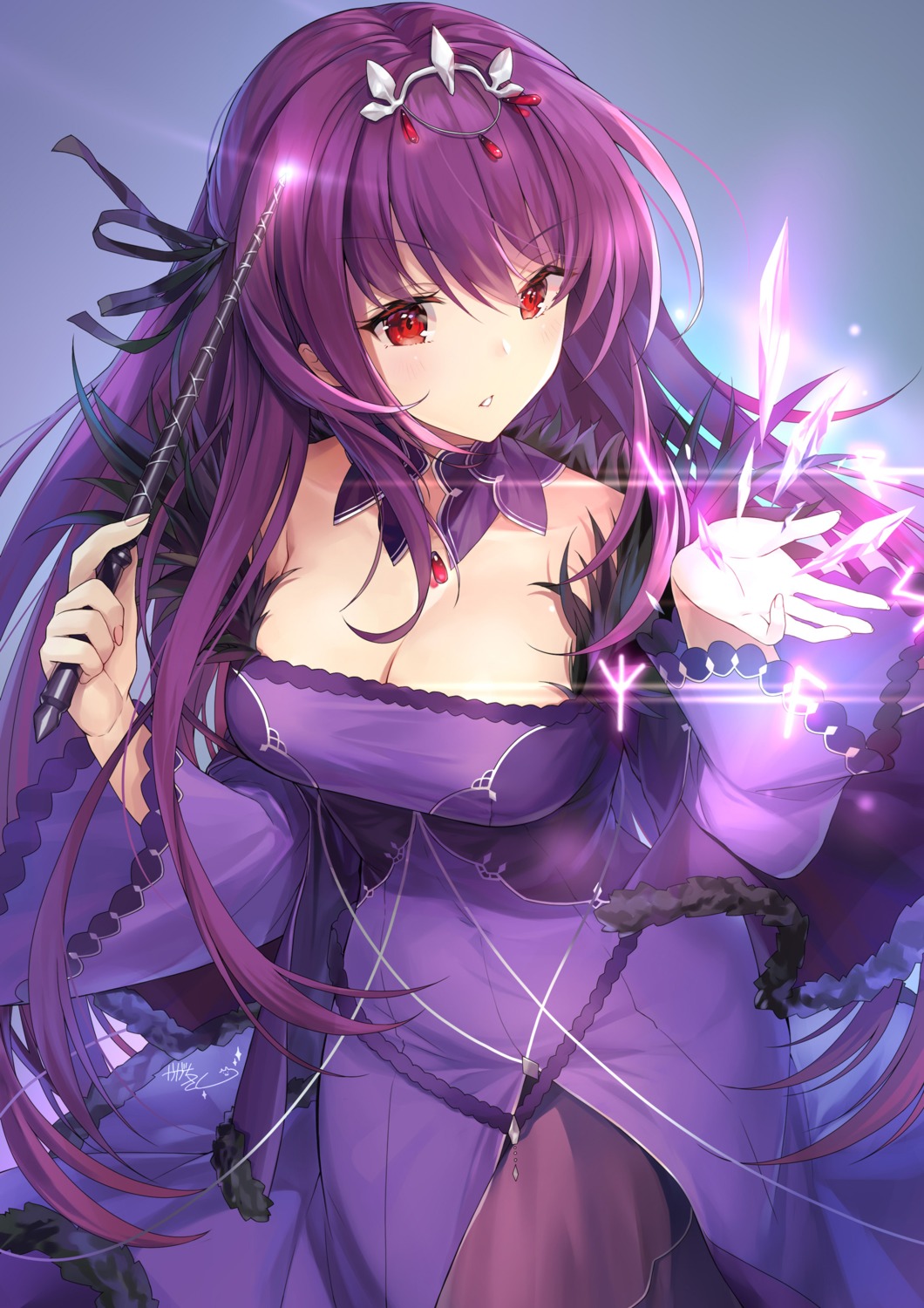 cleavage dress fate/grand_order kagachi_saku scathach_skadi weapon