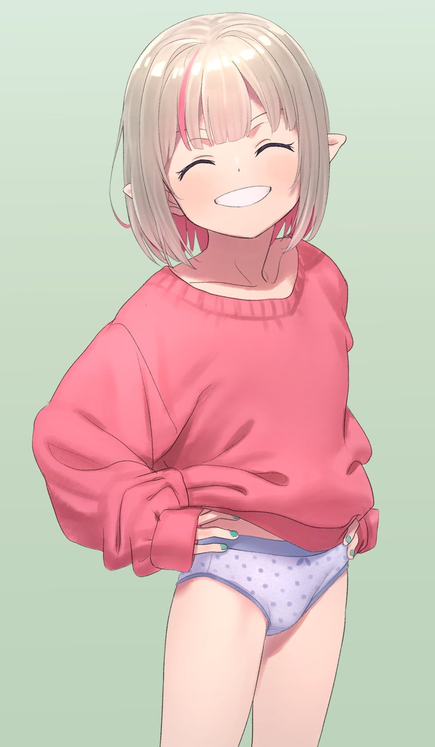 loli makaino_ririmu nijisanji nijisanji_gamers pantsu pointy_ears sabamen sweater