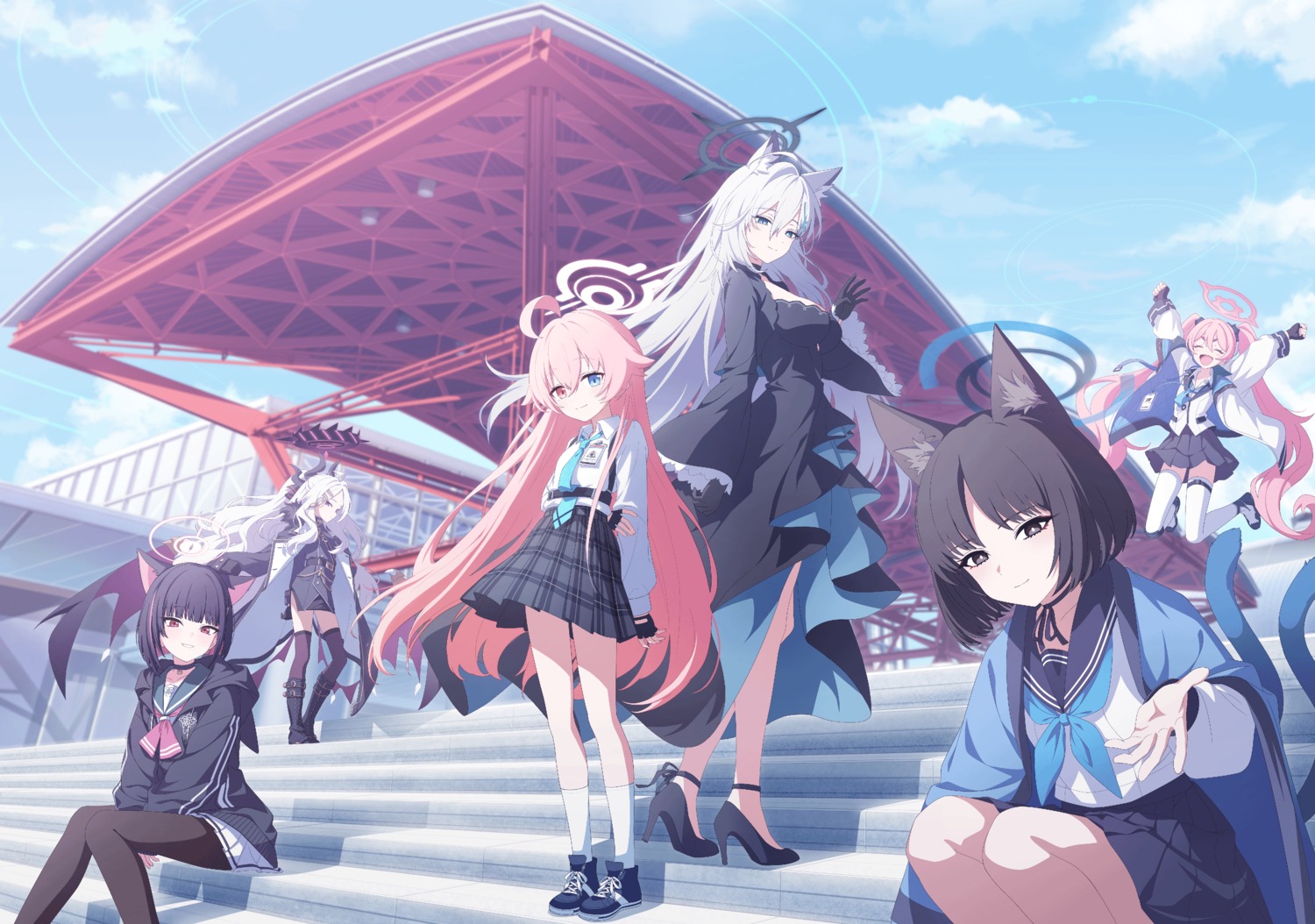 animal_ears blue_archive devil dress garter halo heels heterochromia horns japanese_clothes kiryuu_kikyou kurosaki_koyuki kyouyama_kazusa nekomimi pantyhose seifuku shiroko_terror skirt_lift sorasaki_hina sunaookami_shiroko tagme tail takanashi_hoshino thighhighs uniform wings