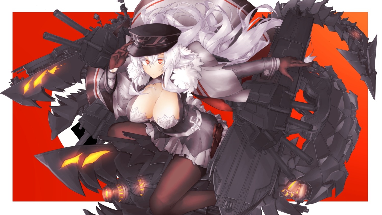 azur_lane cleavage graf_zeppelin_(azur_lane) open_shirt pantyhose shijou_hasekura uniform