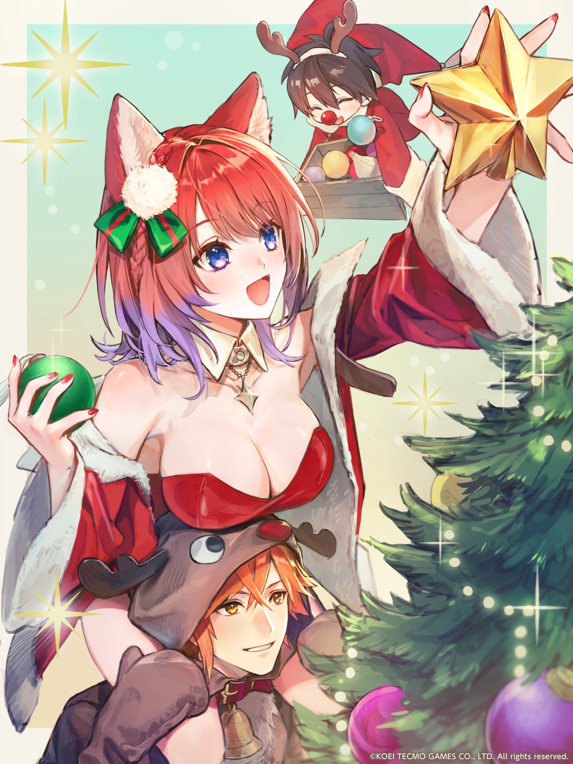 animal_ears atelier atelier_resleriana christmas horns inumimi koei_tecmo no_bra pajama rias_eidreise slade_clauslyter tagme