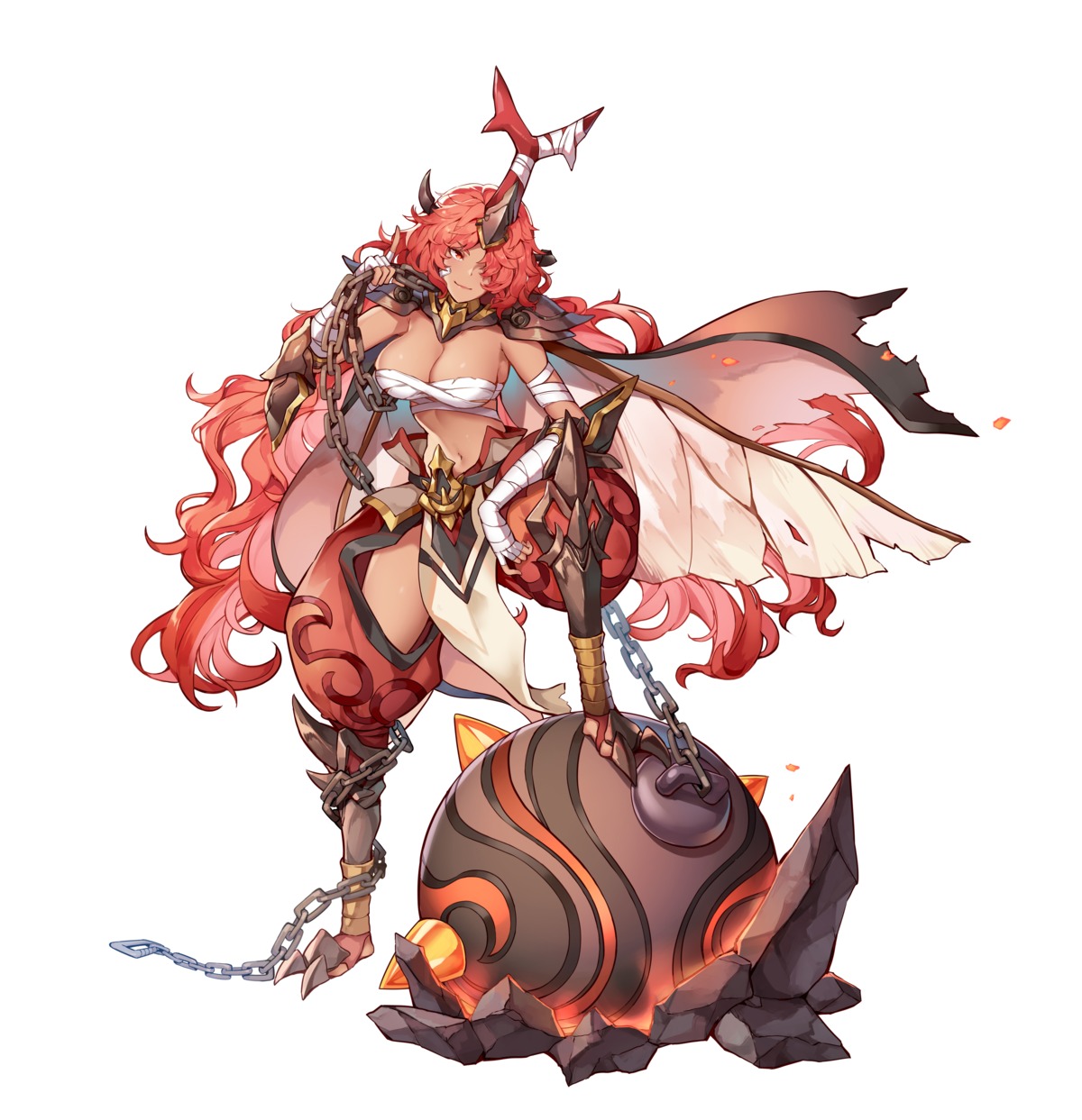 bandages horns ji_dan monster_girl sarashi weapon wings