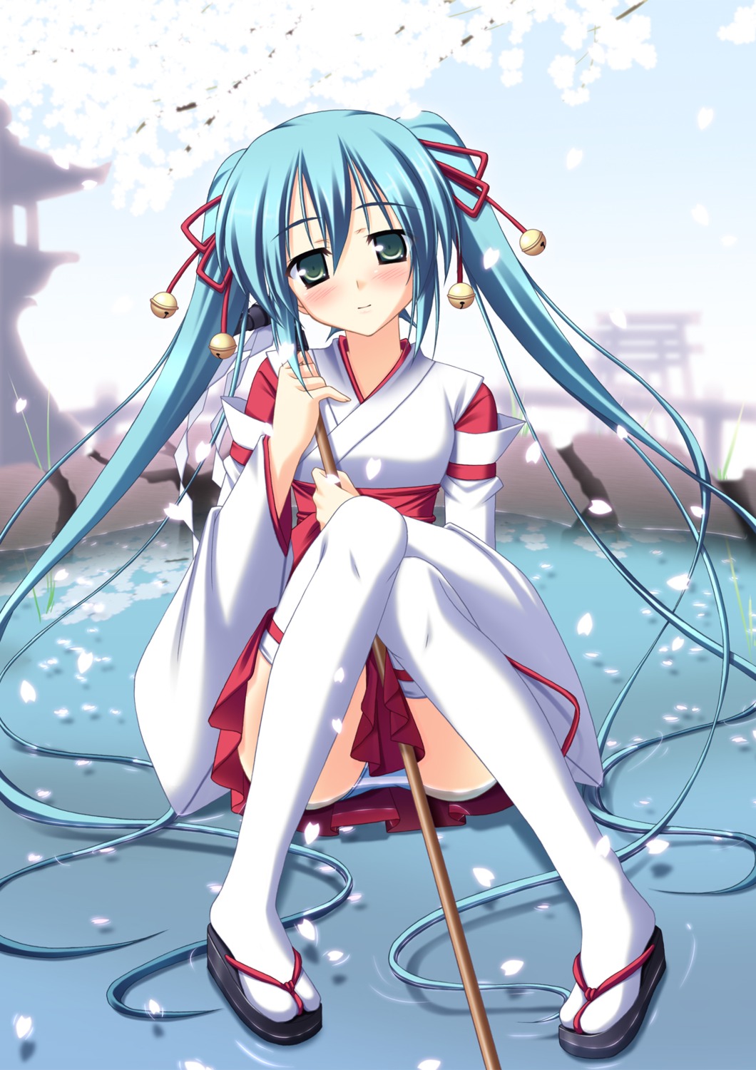 hatsune_miku miko pantsu shimapan skywaker thighhighs vocaloid