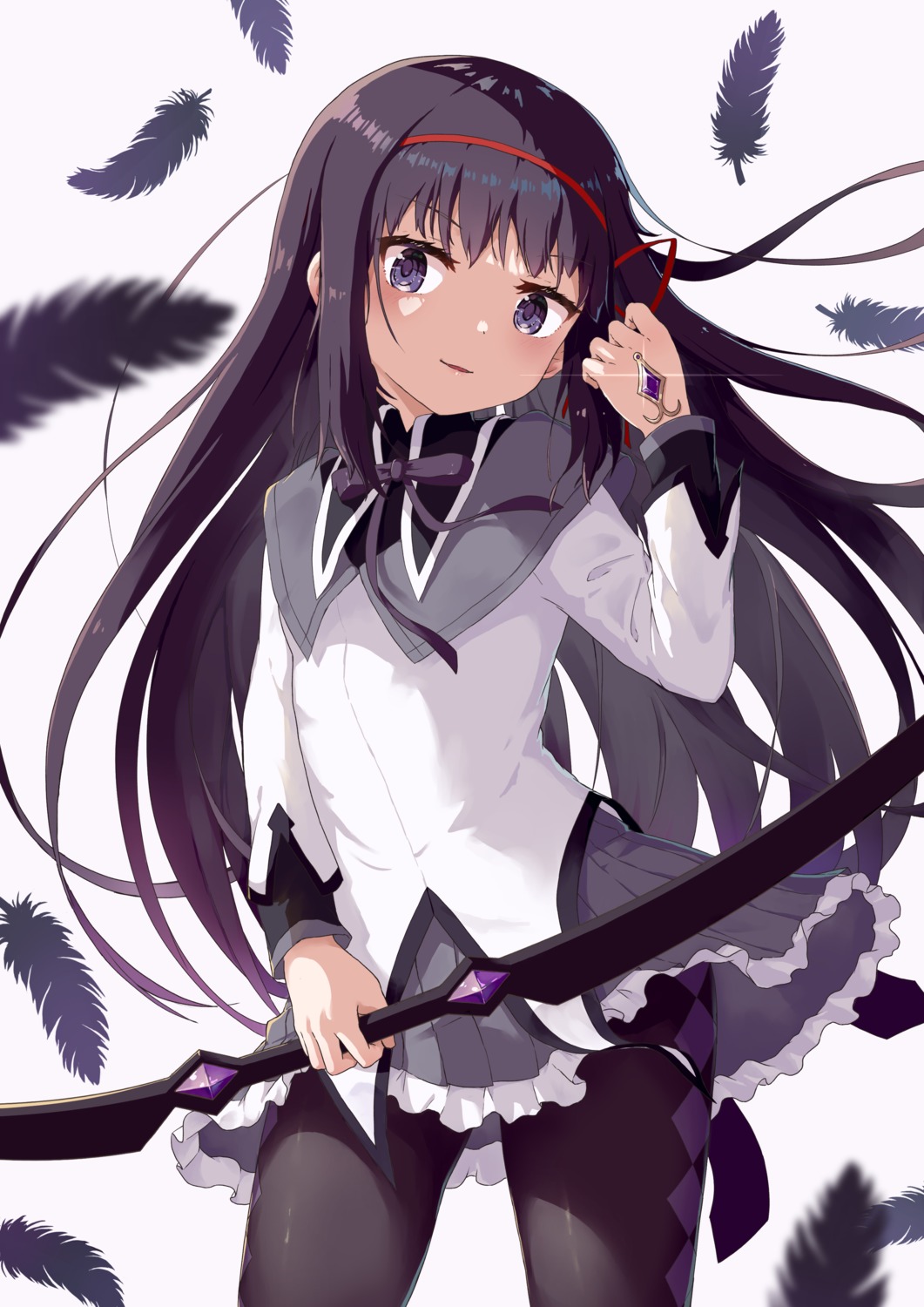 akemi_homura pantyhose puella_anko puella_magi_madoka_magica seifuku skirt_lift weapon