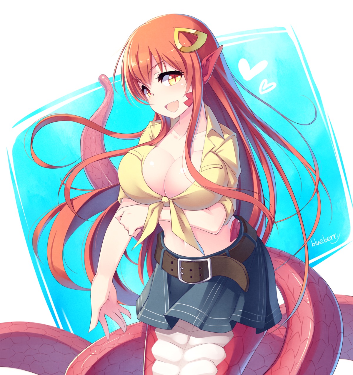 blueberry_(5959) breast_hold cleavage miia_(monster_musume) monster_girl monster_musume_no_iru_nichijou pointy_ears tail