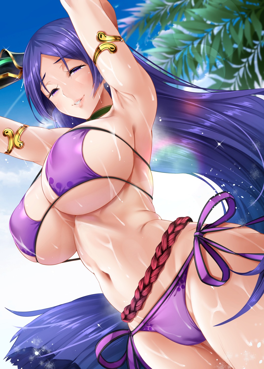 bikini cameltoe erect_nipples fate/grand_order minamoto_no_raikou_(fate/grand_order) oni-noboru see_through swimsuits wet