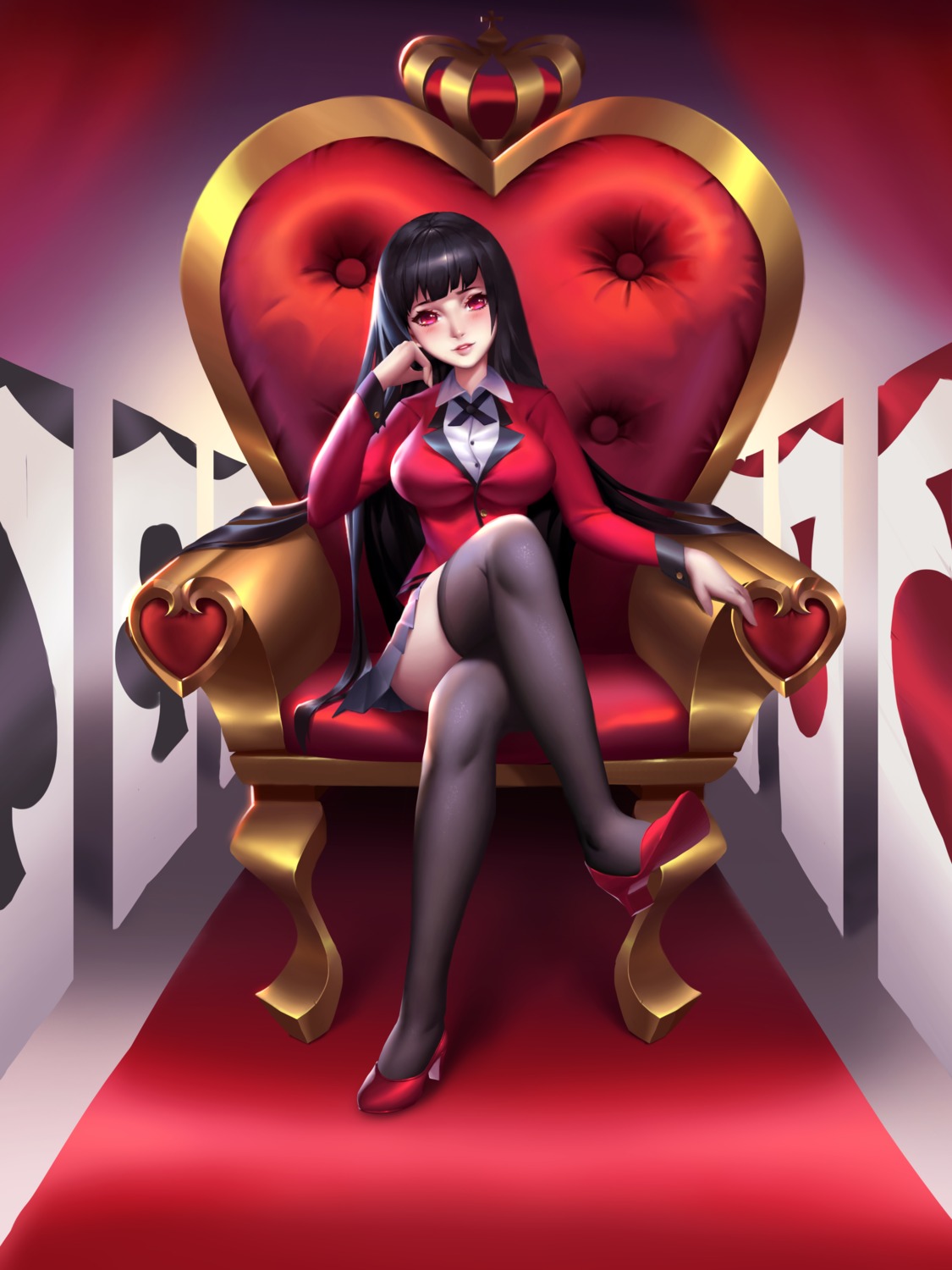 genzai_tankyu-sha heels jabami_yumeko kakegurui seifuku thighhighs