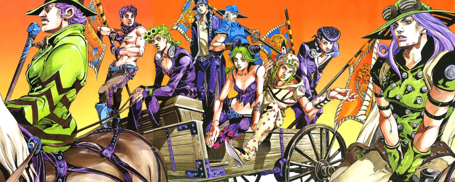 araki_hirohiko bleed_through giorno_giovanna gyro_zeppeli higashikata_josuke johnny_joestar jojo's_bizarre_adventure joseph_joestar kujo_jolyne kujo_jotaro