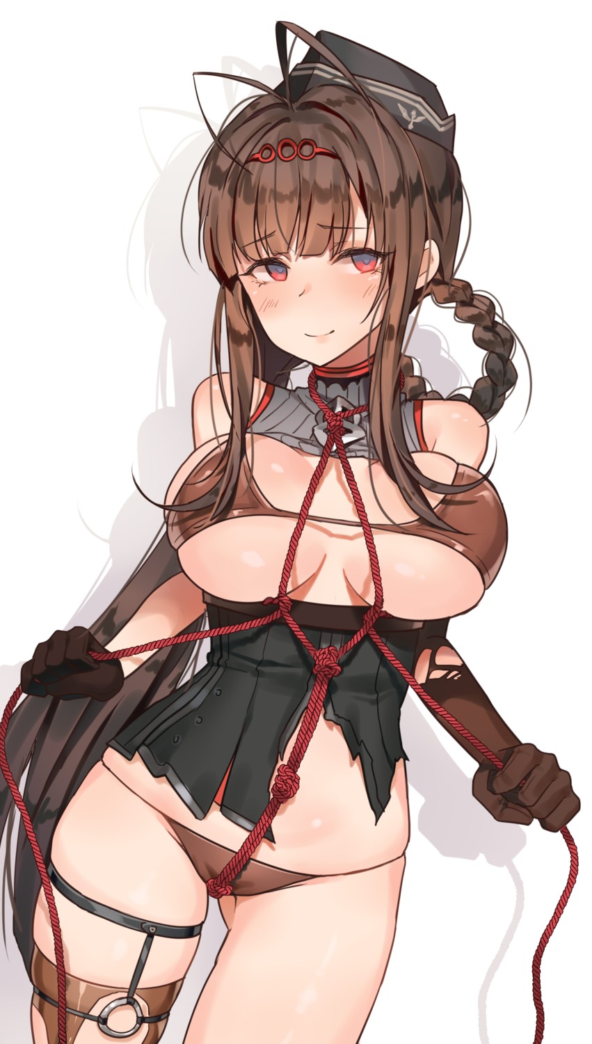 bondage bra dsr-50_(girls_frontline) erect_nipples garter girls_frontline goyain pantsu thighhighs torn_clothes