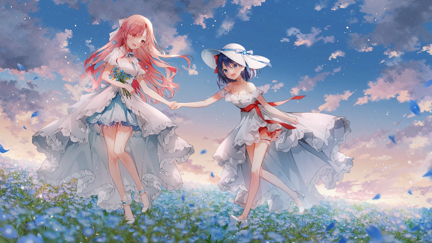 cleavage dress garter heels indie_virtual_youtuber nini_yuuna skirt_lift summer_dress wallpaper weri yuri