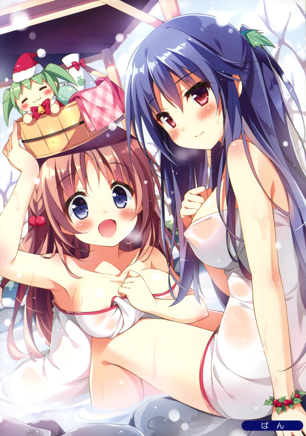 bathing christmas erect_nipples onsen pan sake see_through towel uta_(pan) wet