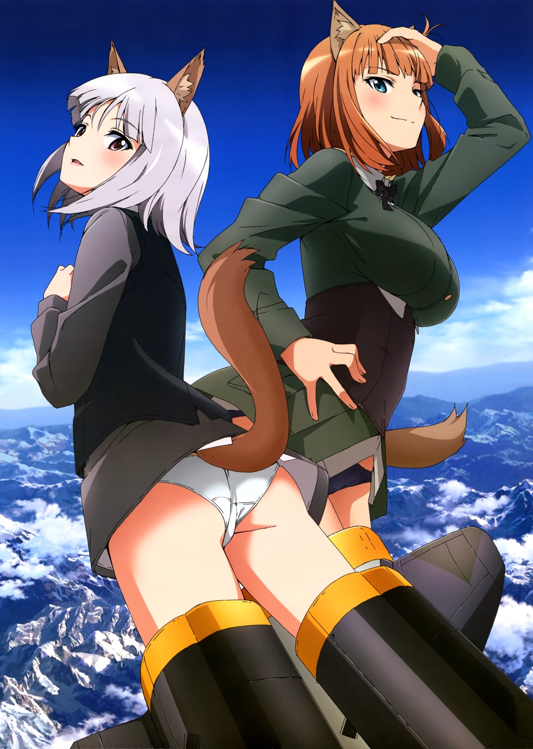 animal_ears ass brave_witches edytha_rossmann gundula_rall pantsu strike_witches tail uniform