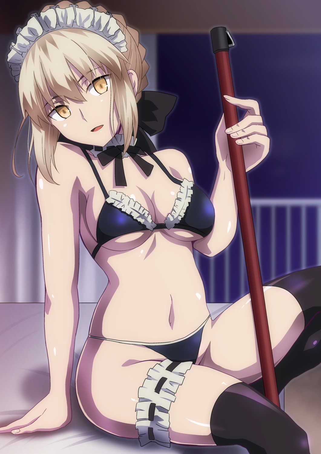 bikini fate/grand_order garter hara_(harayutaka) maid saber saber_alter swimsuits thighhighs