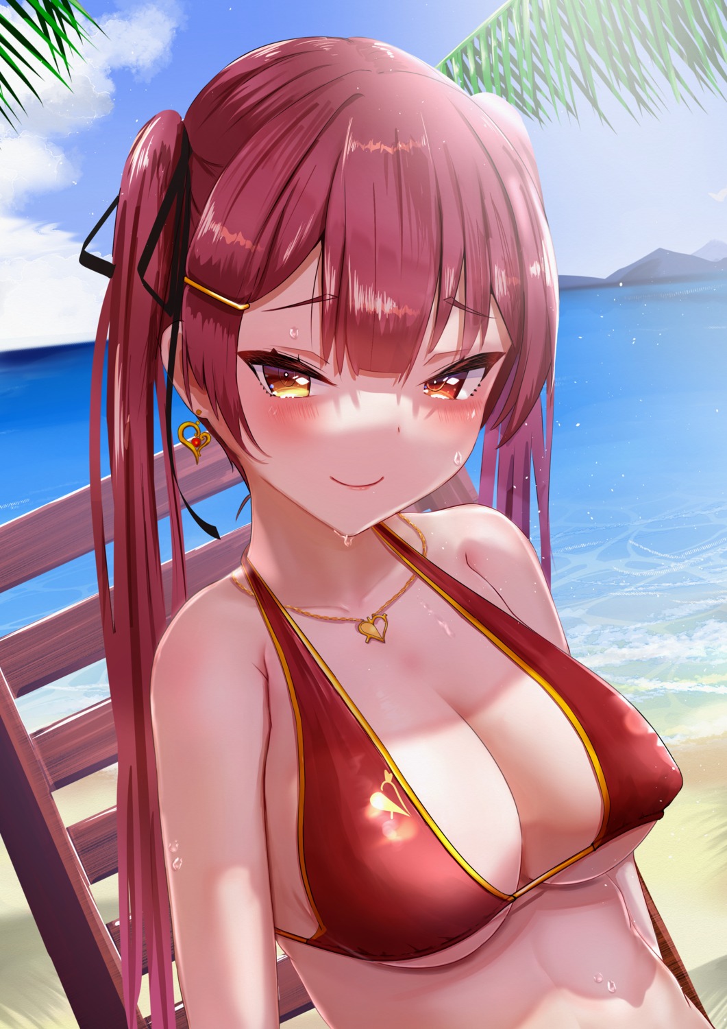 bikini_top erect_nipples heterochromia hololive houshou_marine ontake2009 swimsuits wet