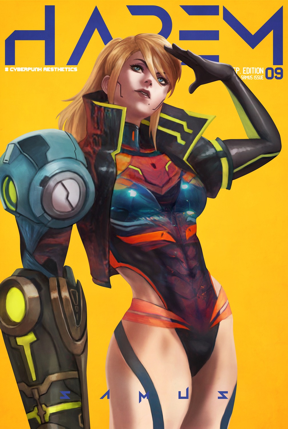 leotard mecha_musume metroid monori_rogue samus_aran weapon