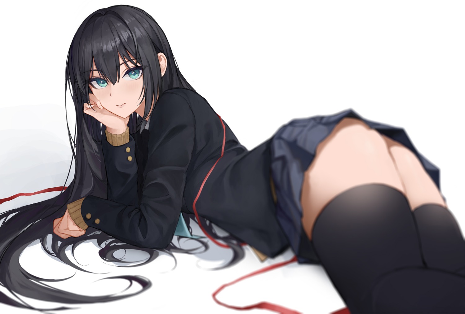 ass seifuku skirt_lift starblue sweater thighhighs