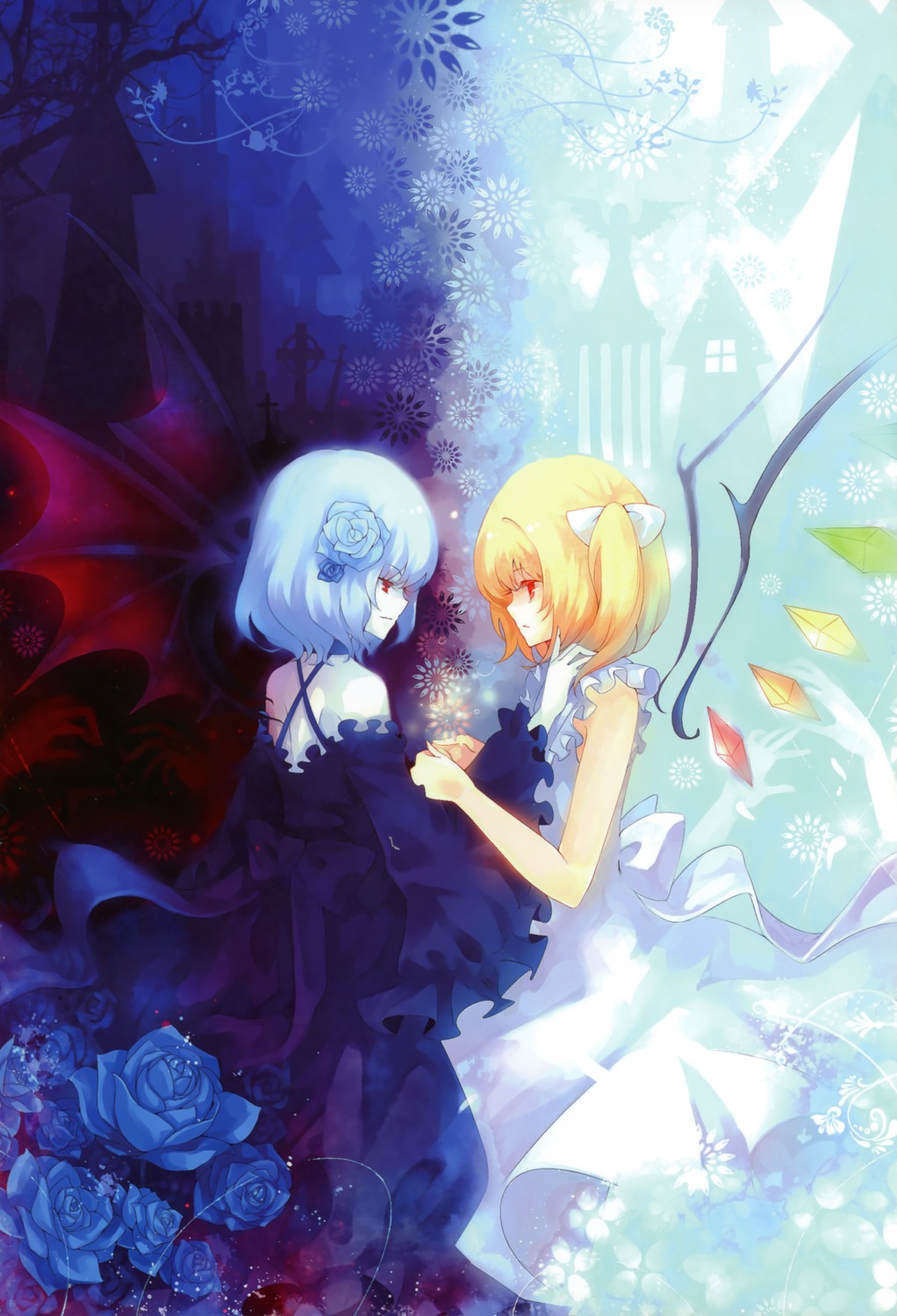 dhiea dress flandre_scarlet gothic_lolita lolita_fashion moe_shoujo_ryouiki remilia_scarlet touhou wings yuri