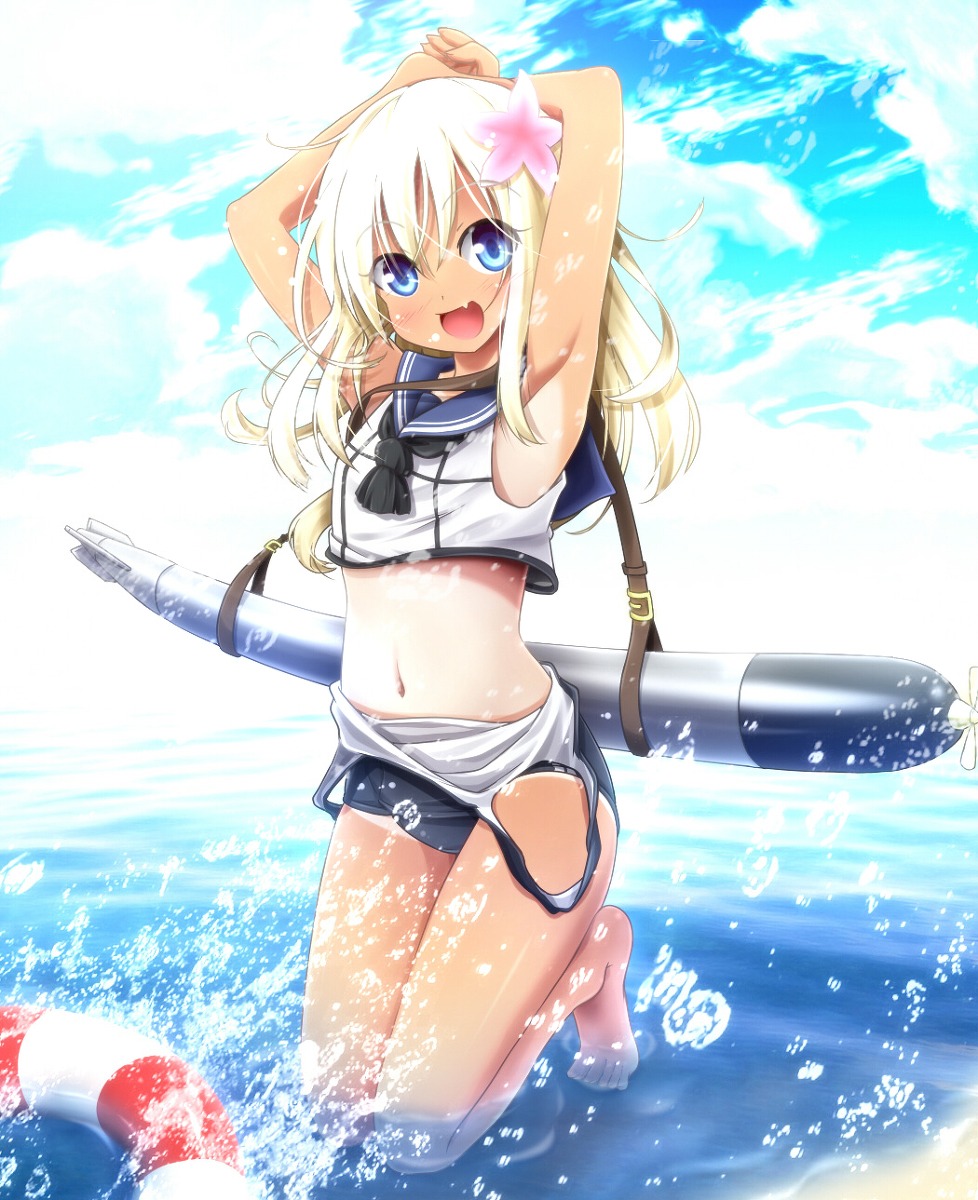 evandragon kantai_collection ro-500 school_swimsuit swimsuits tan_lines u-511 wet