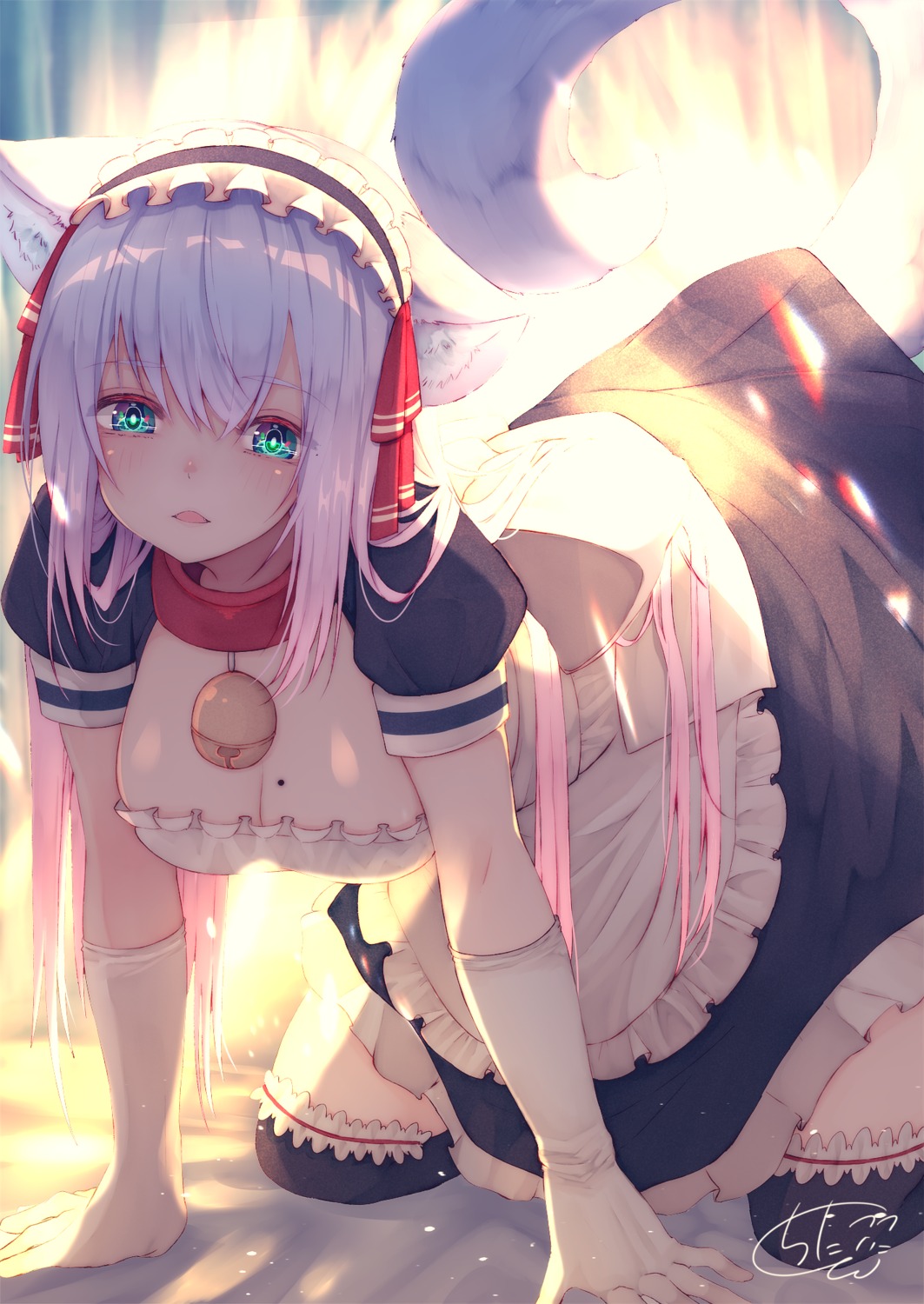 animal_ears chita_(ketchup) maid nekomimi skirt_lift tail thighhighs