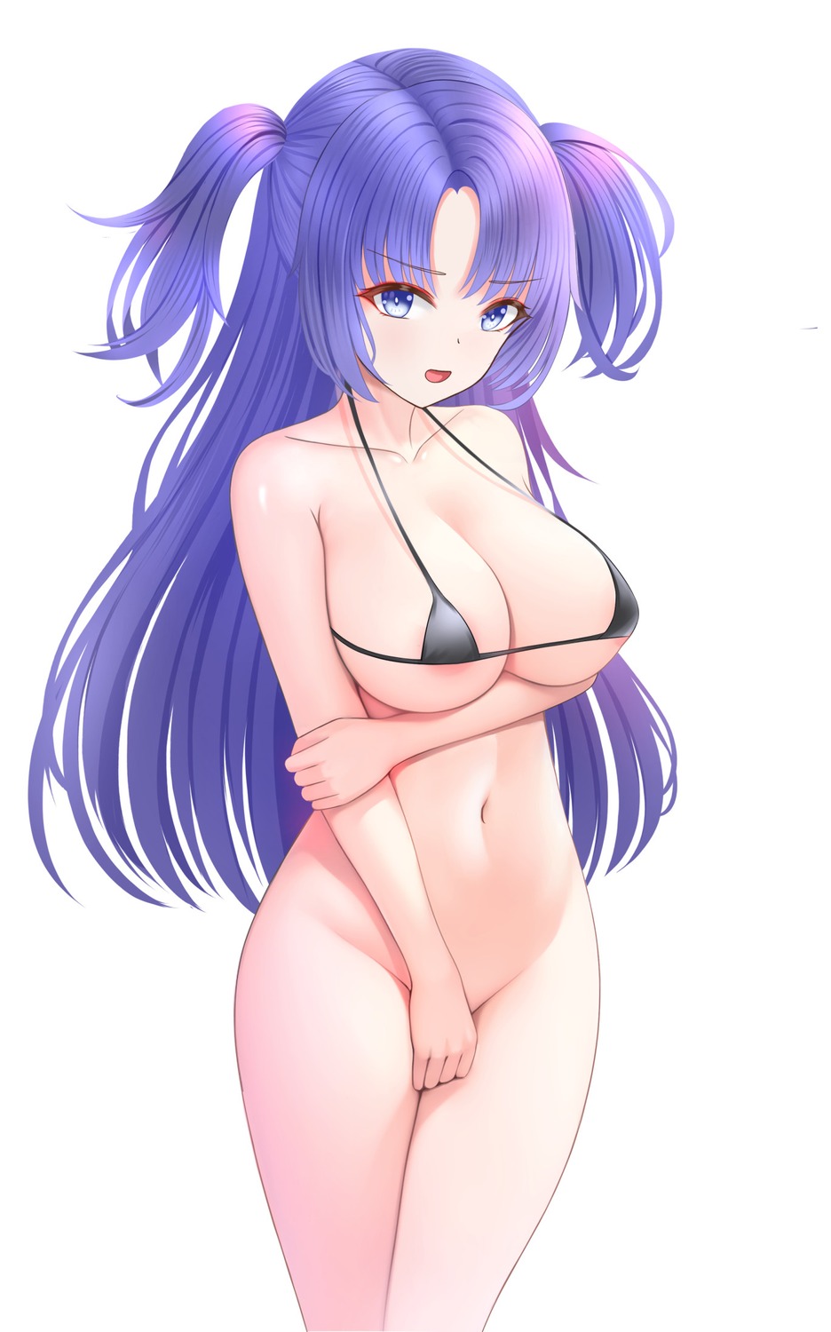 areola bikini_top blue_archive bottomless breast_hold hayase_yuuka swimsuits tina_(tinafya)