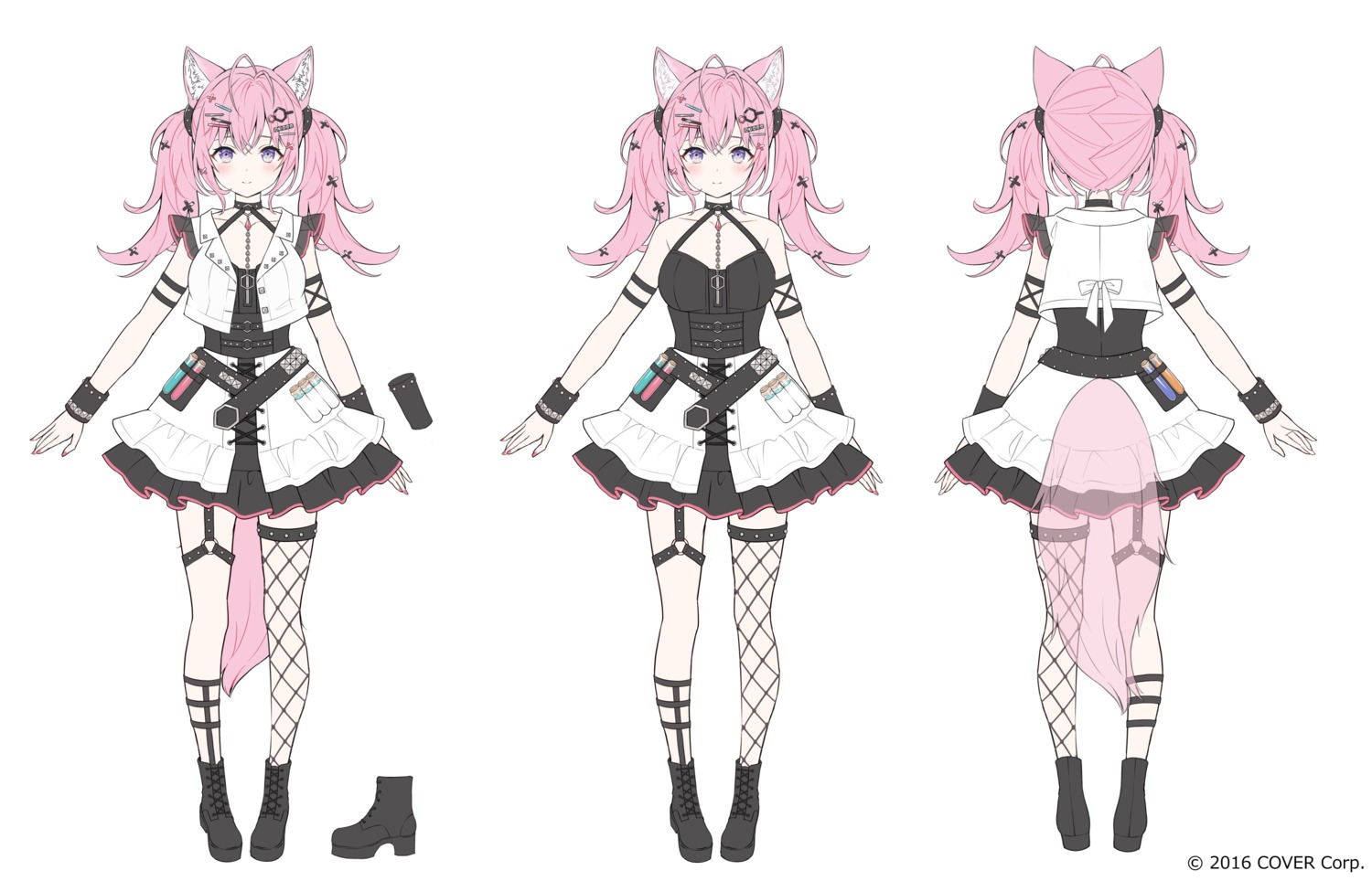 animal_ears character_design fishnets garter hakui_koyori heels hololive mochi_puyo tail thighhighs