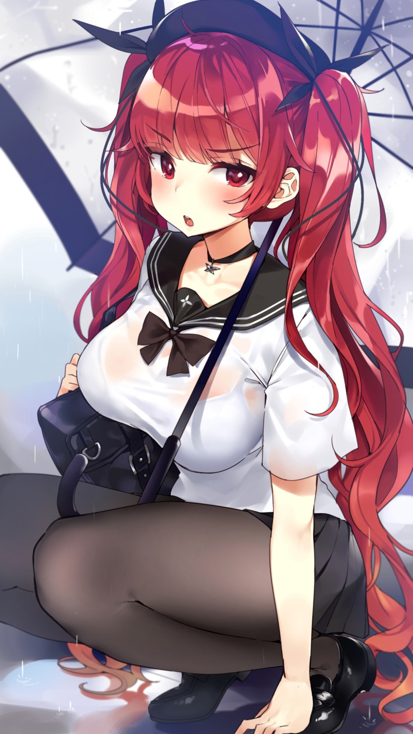 azur_lane bra honolulu_(azur_lane) mirei pantyhose see_through seifuku umbrella