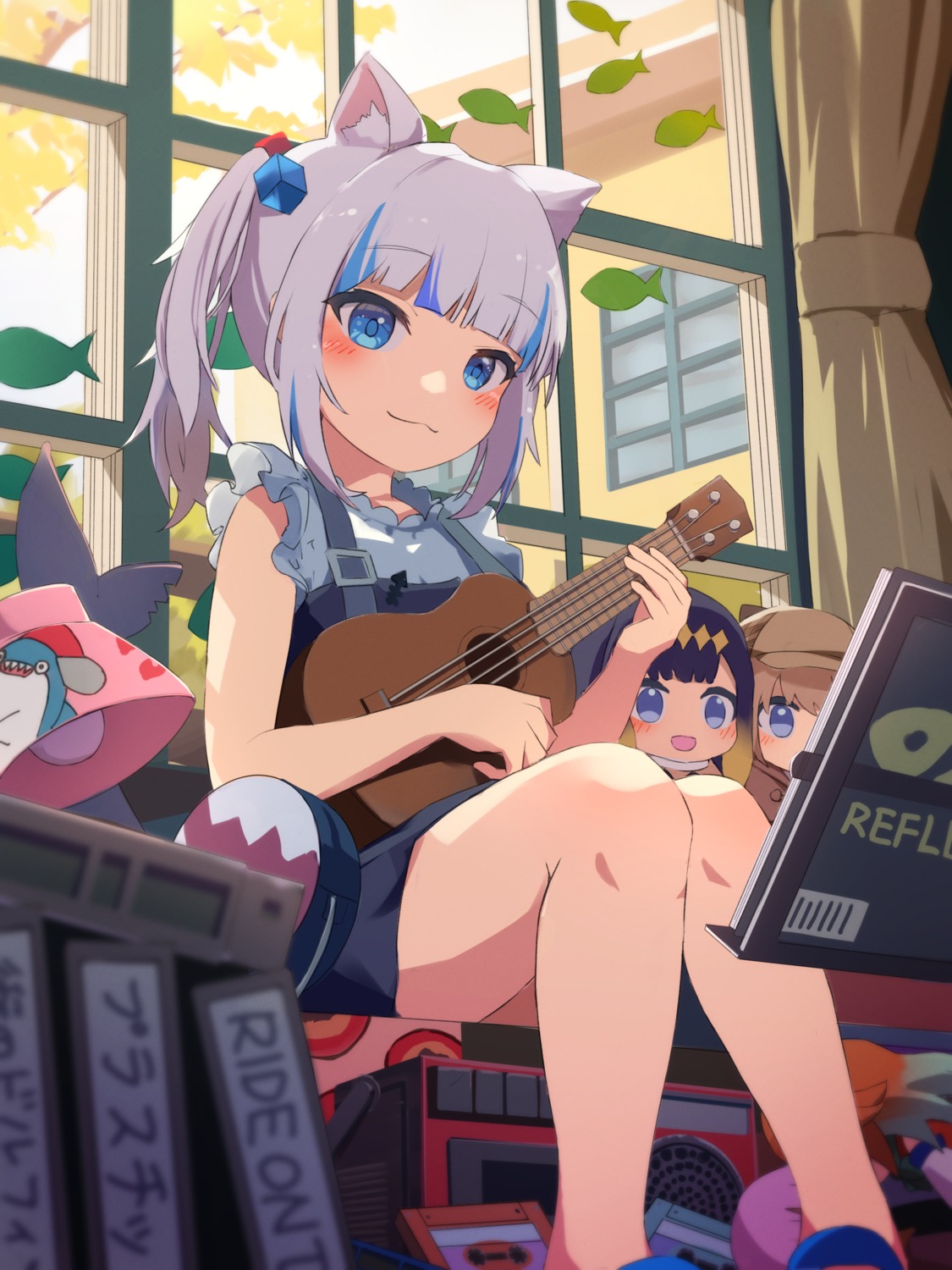 animal_ears chibi gawr_gura guitar hololive hololive_english nekomimi remini_(scenceremini)