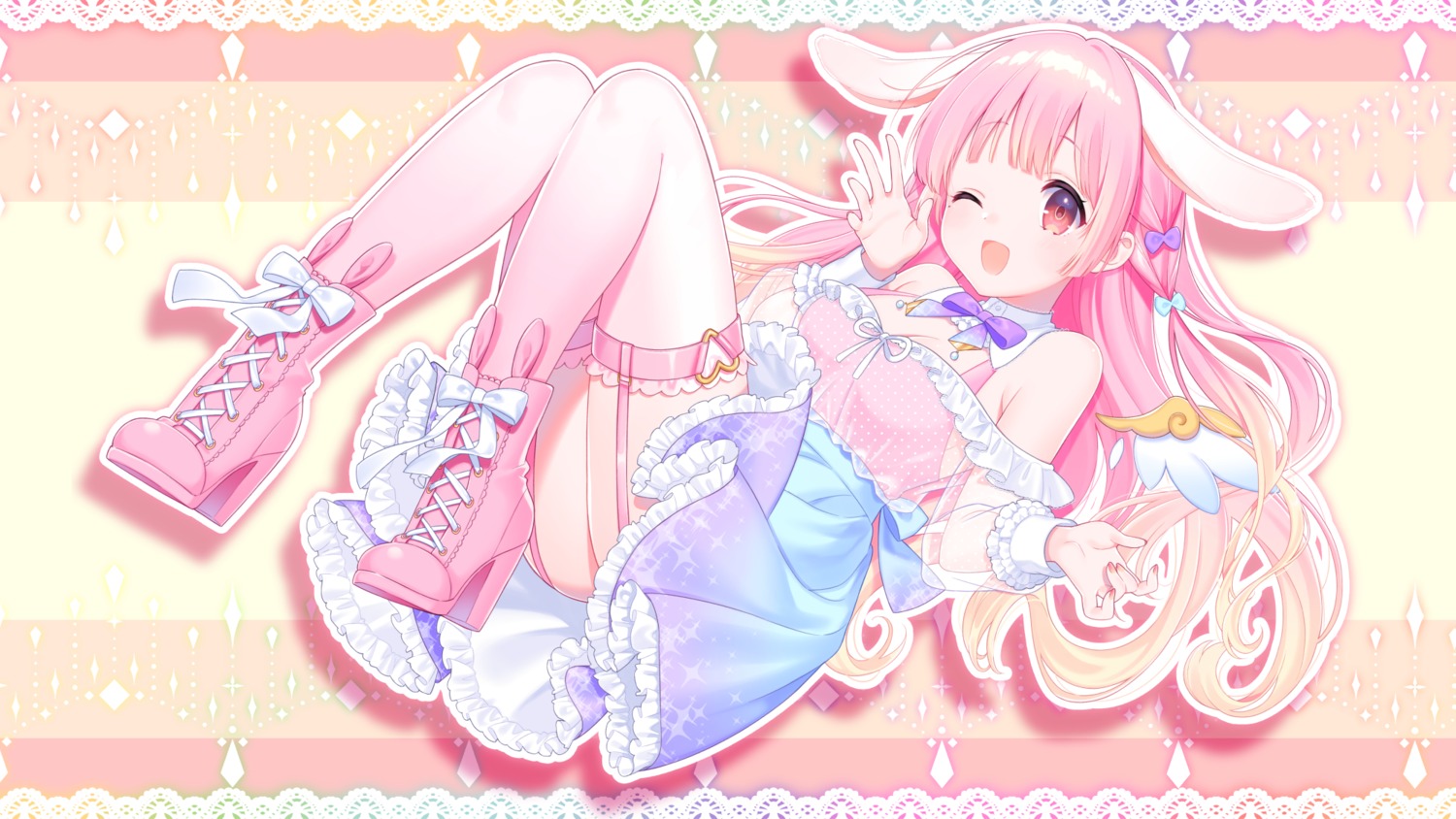 animal_ears bunny_ears cleavage heels nagino_shizuku skirt_lift stockings thighhighs