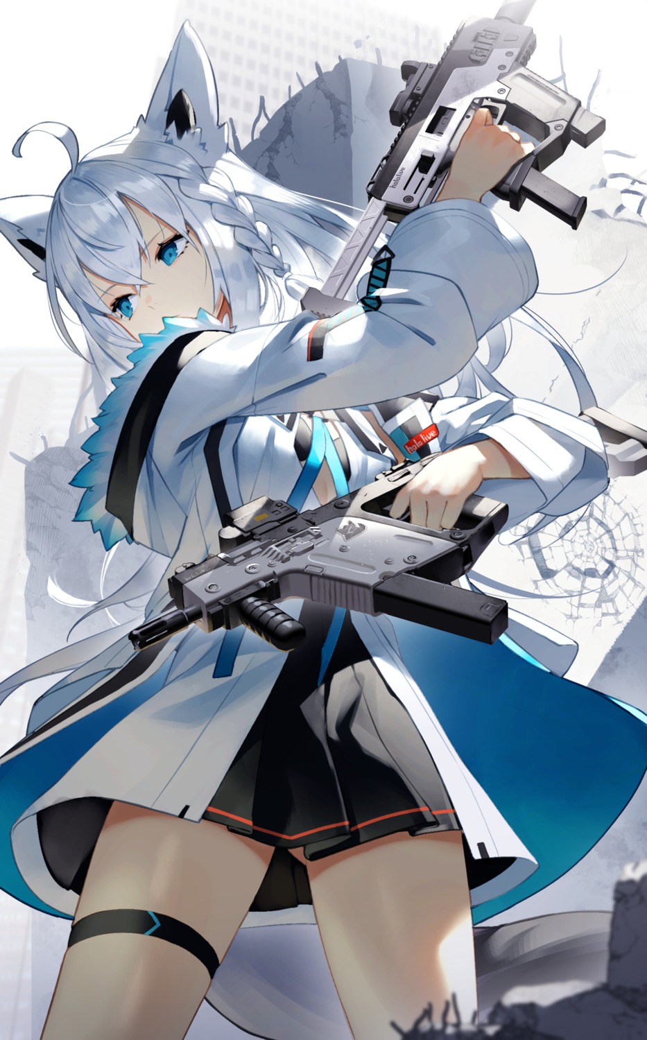 animal_ears garter gun hololive hololive_gamers kitsune scottie shirakami_fubuki tail