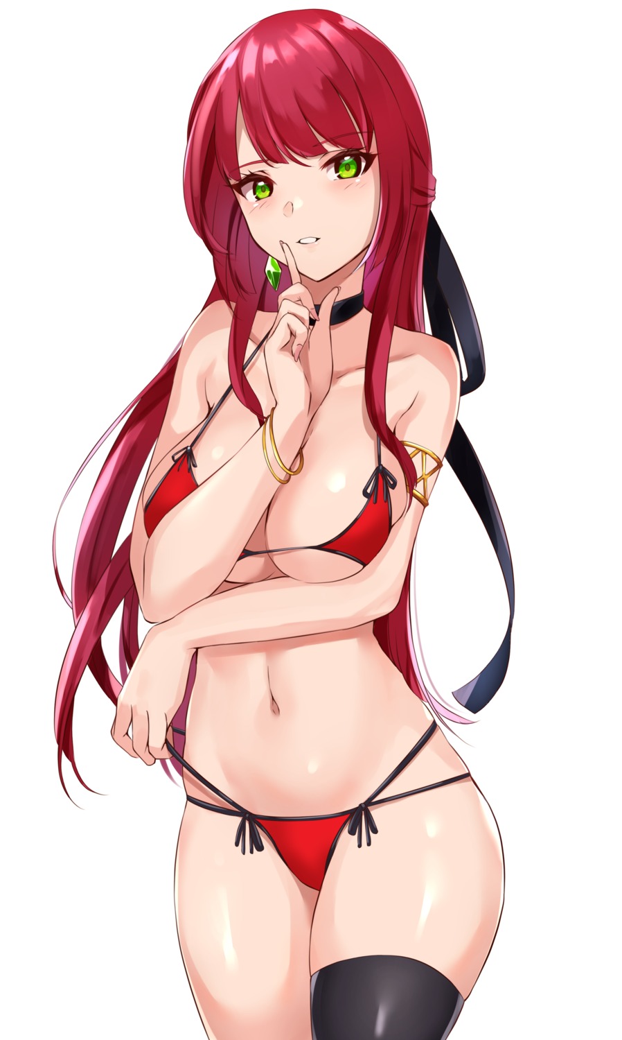 bikini breast_hold haneramu swimsuits thighhighs