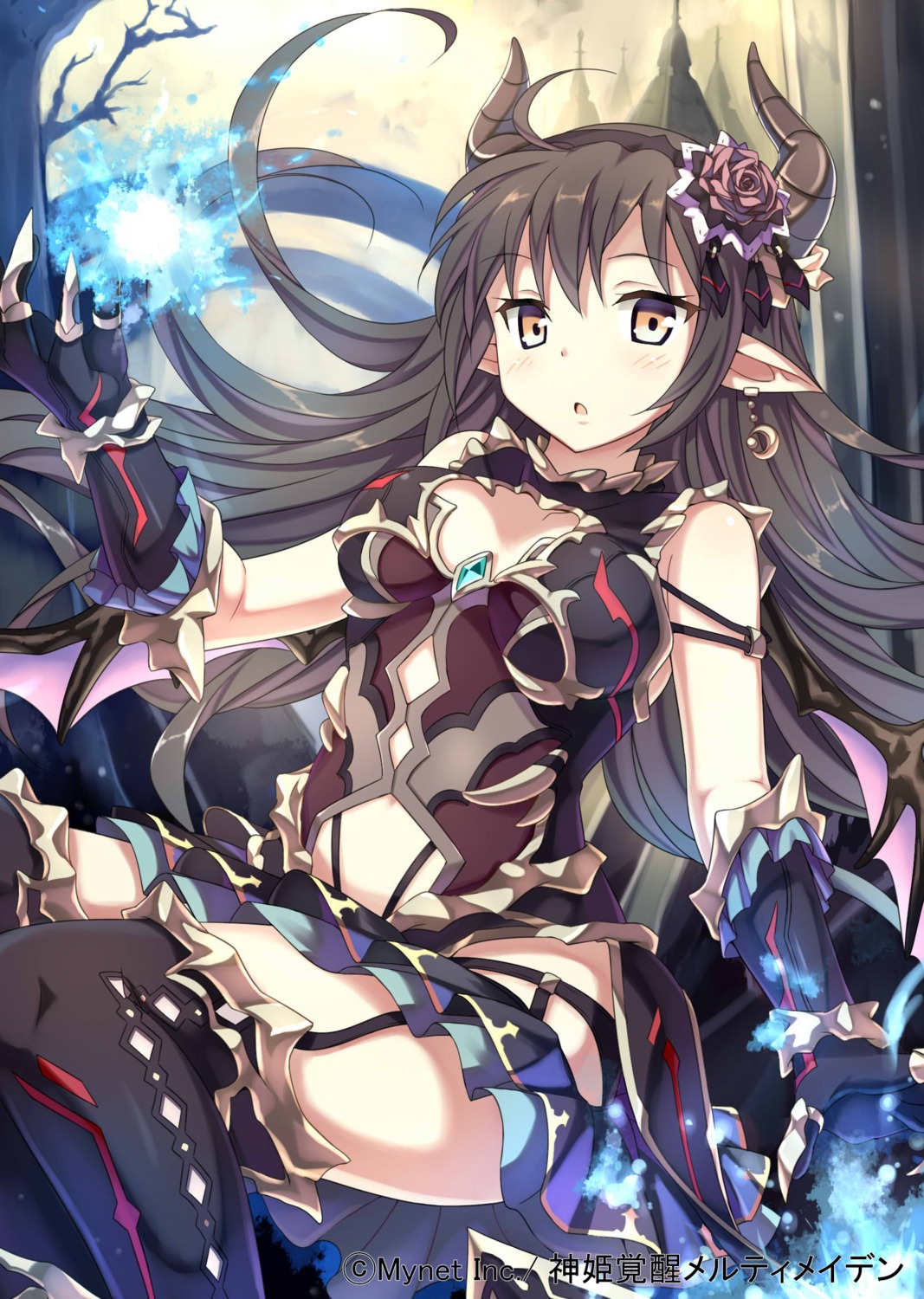 armor cleavage horns maniku pantsu pointy_ears shinki_kakusei_melty_maiden stockings thighhighs