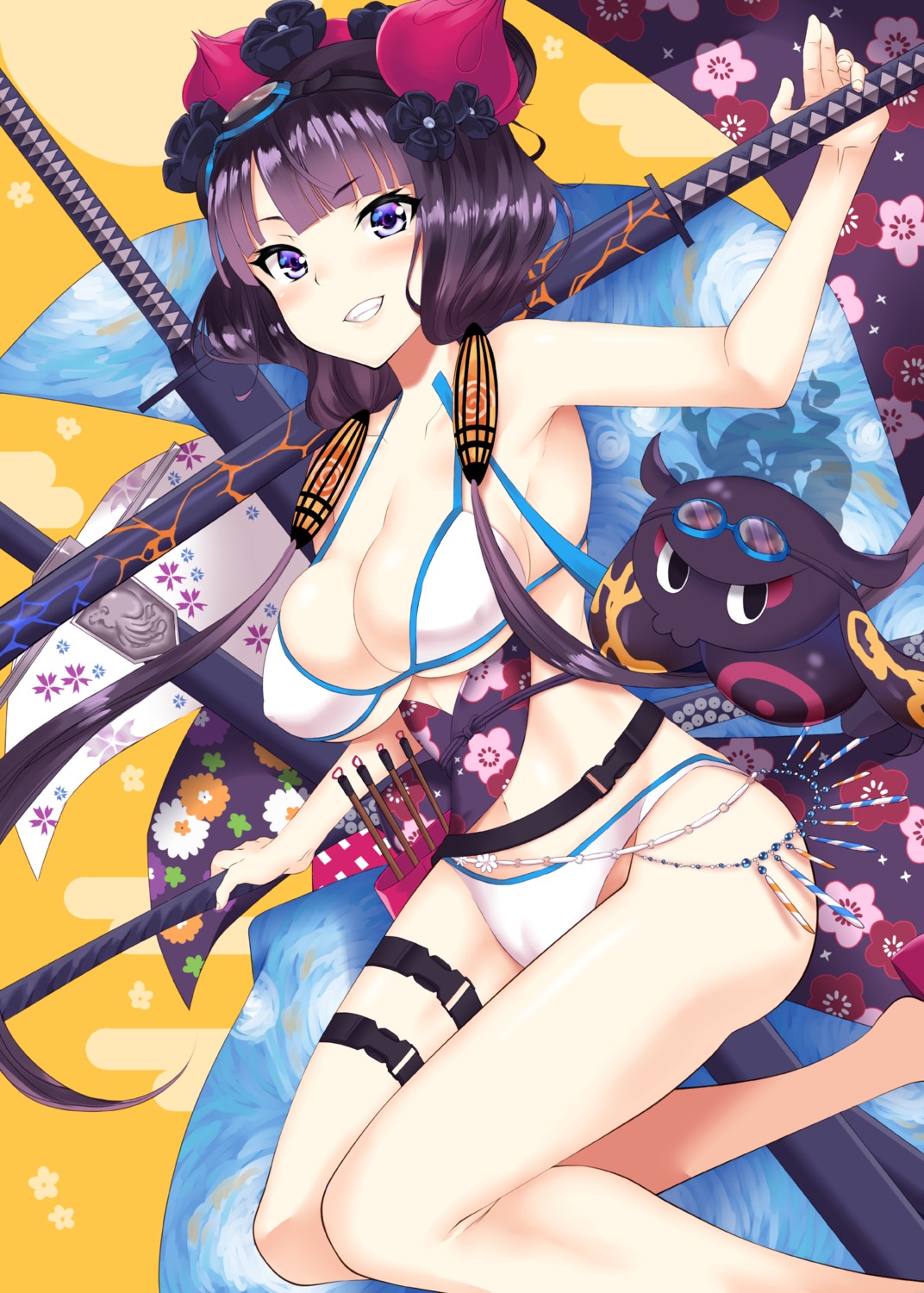 bikini cameltoe daive erect_nipples fate/grand_order garter katsushika_hokusai_(fate) swimsuits sword tentacles