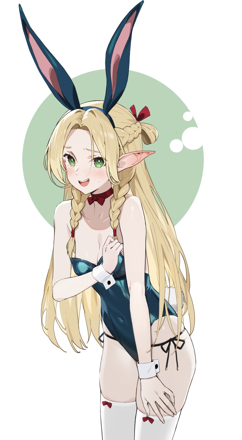 animal_ears breast_hold bunny_ears bunny_girl dungeon_meshi elf marcille_donato no_bra pantsu pointy_ears siino string_panties tail thighhighs