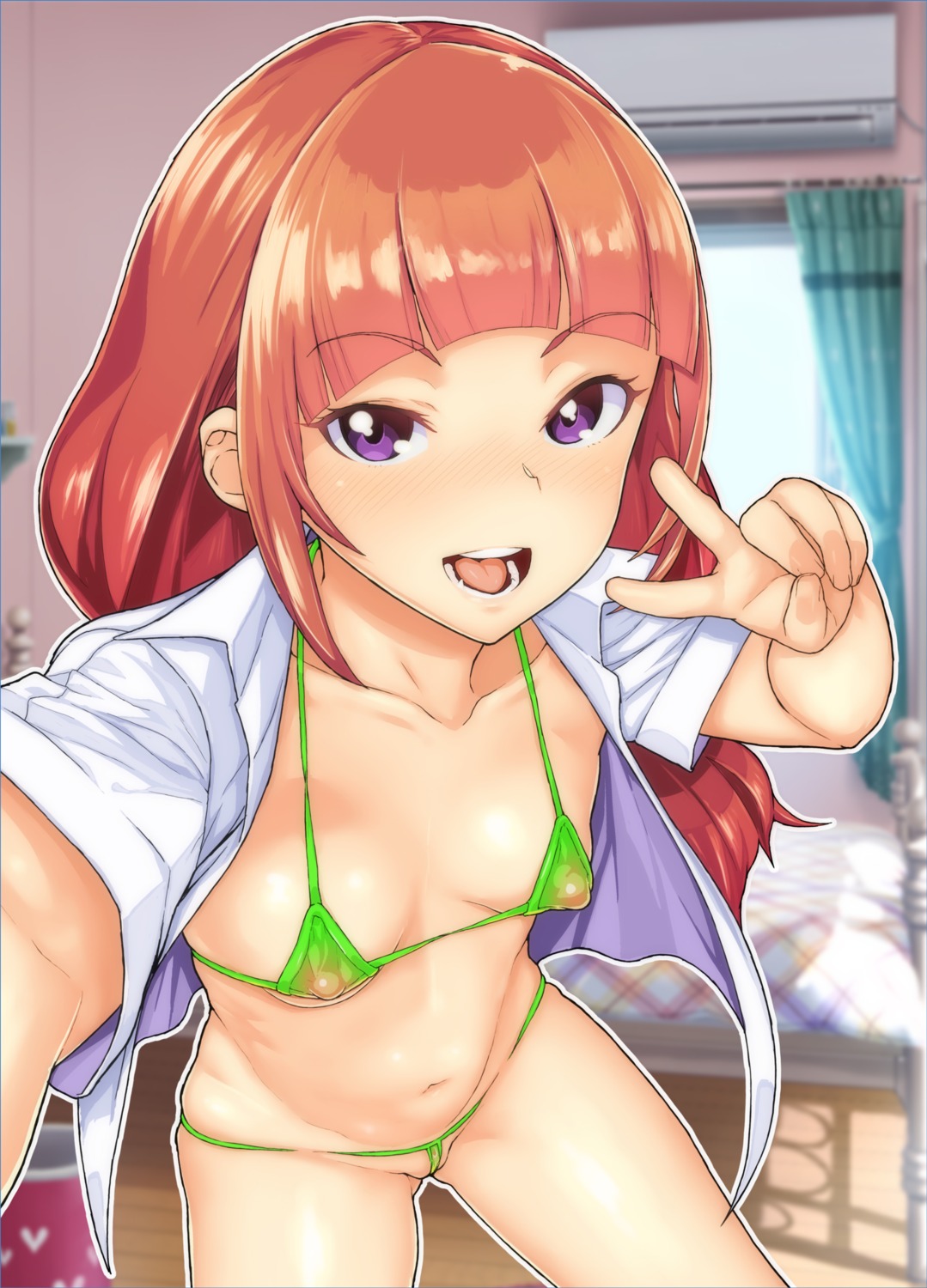 bikini dress_shirt loli nipples open_shirt see_through swimsuits tagme thong