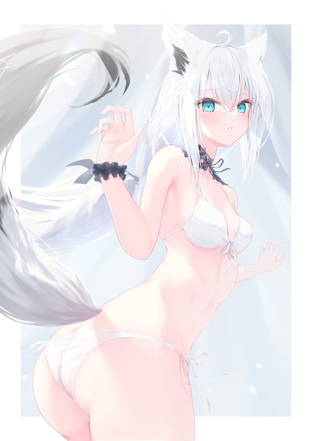 animal_ears ass bikini hatena_shun hololive hololive_gamers kitsune shirakami_fubuki swimsuits tail thong