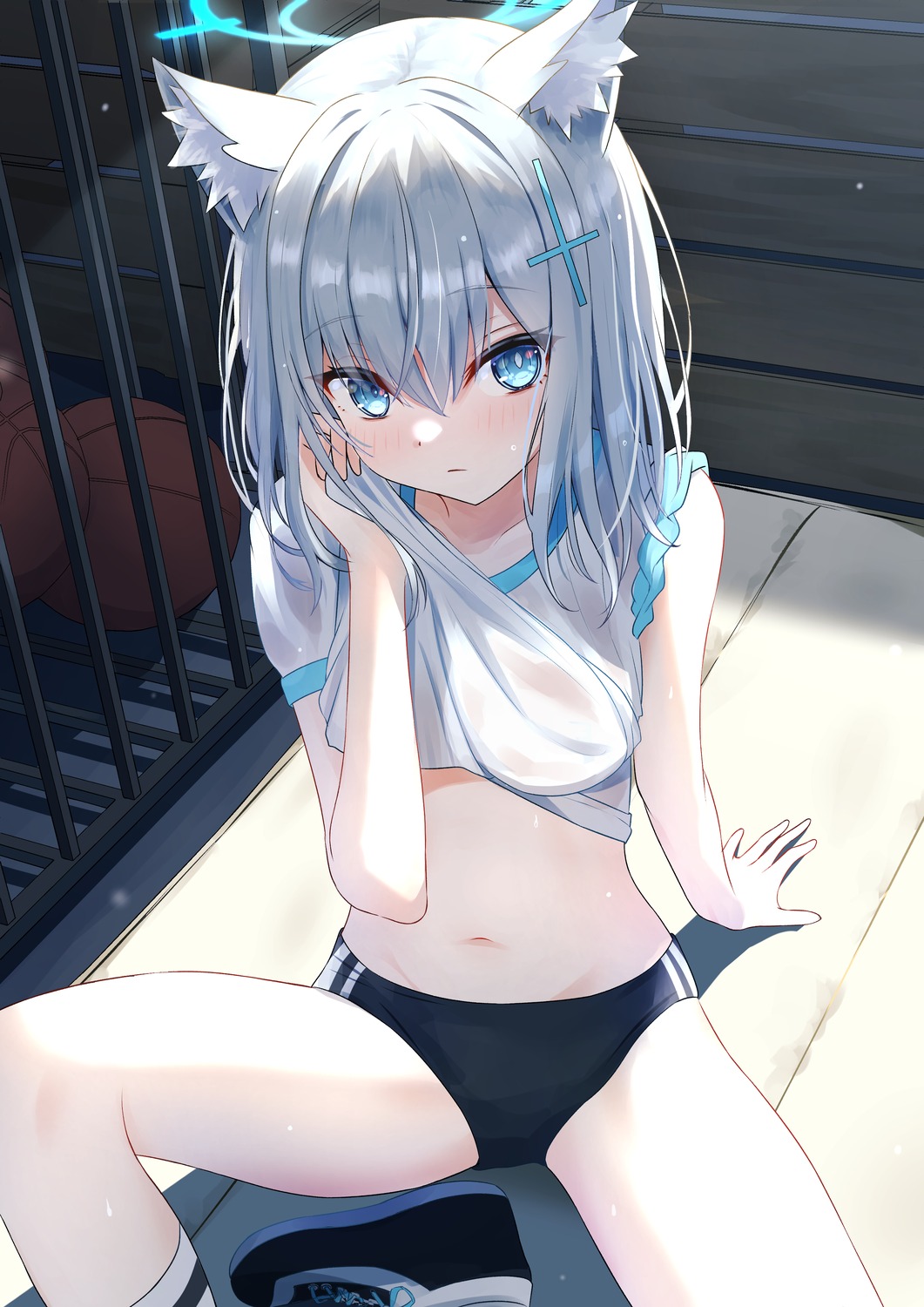 animal_ears blue_archive buruma cpk_prd gym_uniform halo nekomimi sunaookami_shiroko